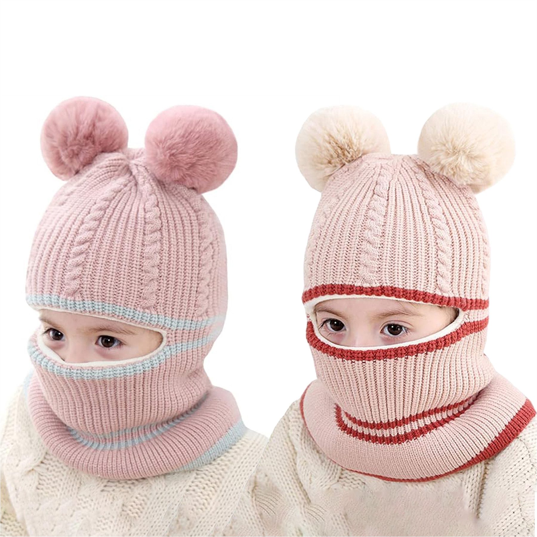 Mutig Schlupfmütze Baby Mütze,2 Stück Süßer Kleinkind Earflap Beanie Warm weich Unisex (2 Stück Herbst Wintermütze Kindermütze 1-6 Jahre Strickmütze Jungen Mädchen)