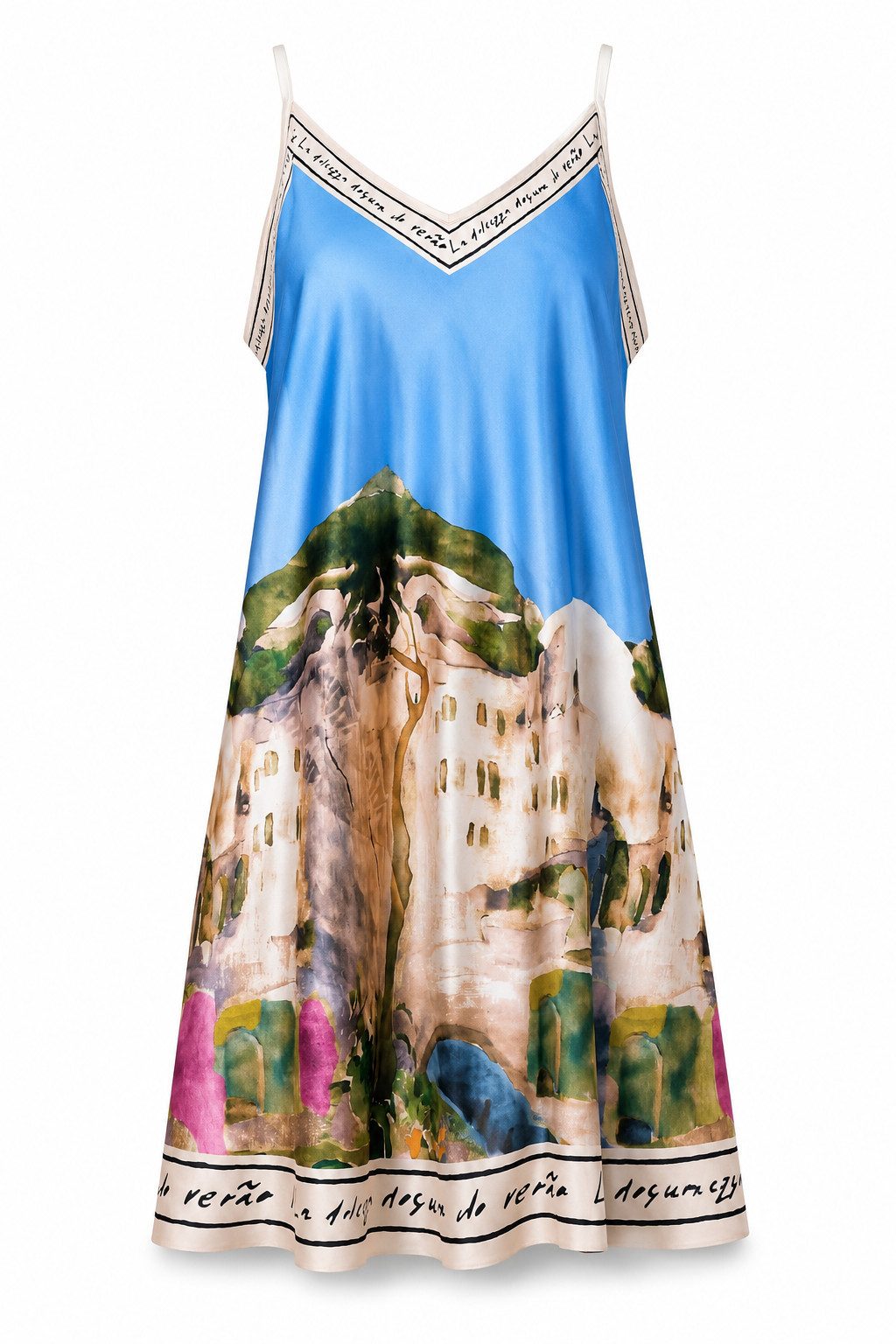 ITALY VIBES Sommerkleid - Trägerkleid - Viskose Kleid mit Landschaftsprint für Damen One Size / Einheitsgröße - passend für Größe S - L