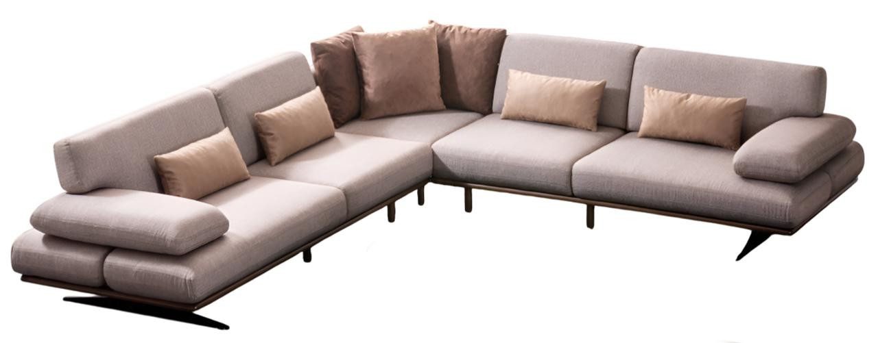 Xlmoebel Ecksofa Beige Designer L-Form Couch mit luxuriösen Metallfüßen, 1 Teile, Made in Europa