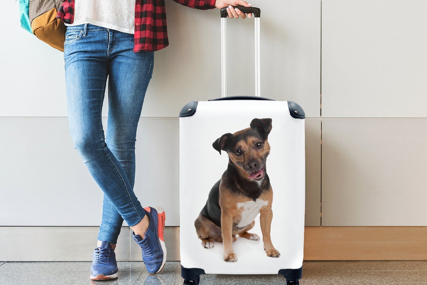 MuchoWow Handgepäckkoffer Verspielter mit Ferien, 4 Jack für rollen, Reisetasche Russel Handgepäck Reisekoffer Trolley, Rollen, Hund