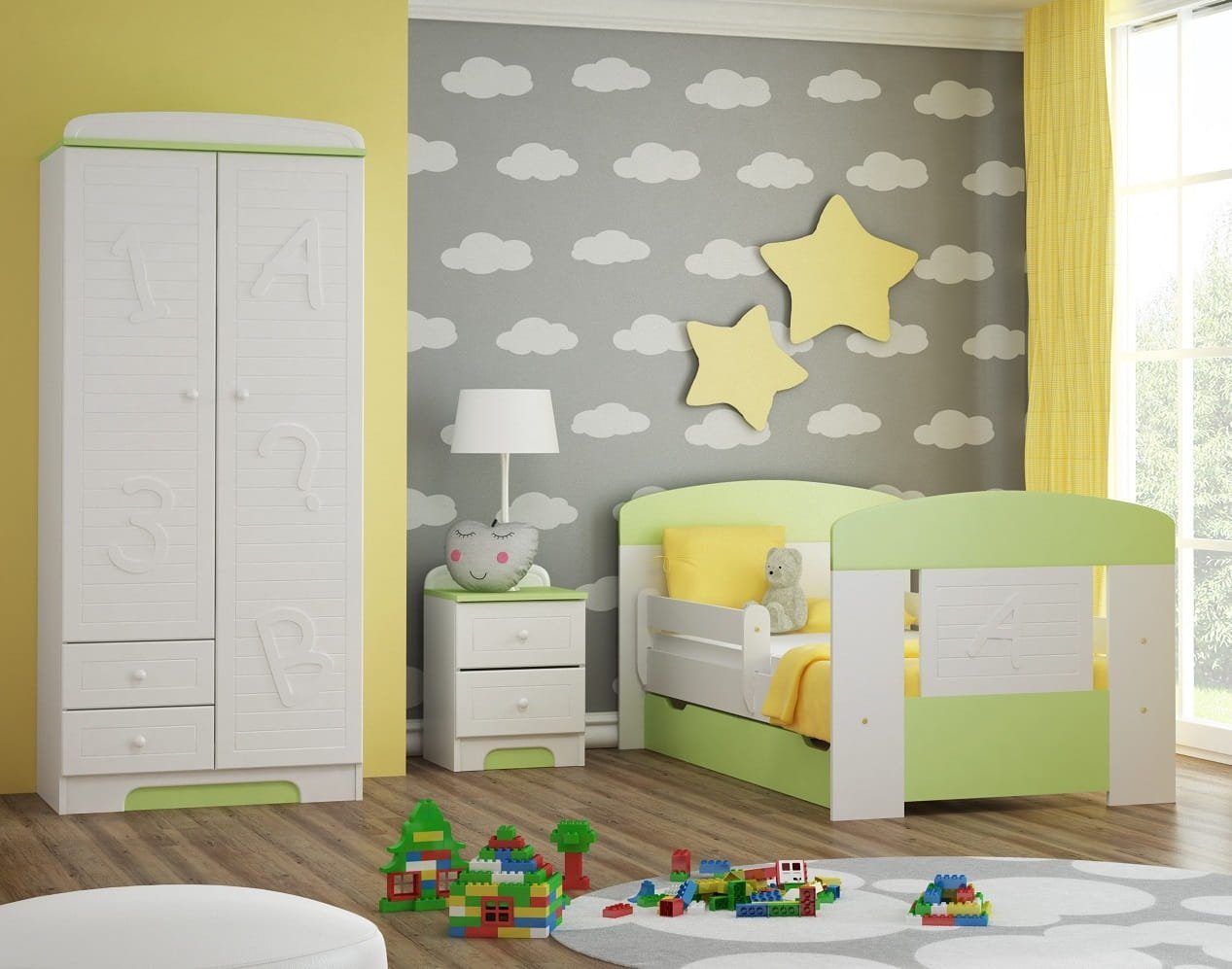 Best for Kids Jugendzimmer-Set School C, (Set, 4-St., Bett mit 10 cm Matratze + Kleiderschrank + Nachtisch) | Komplett-Jugendzimmer