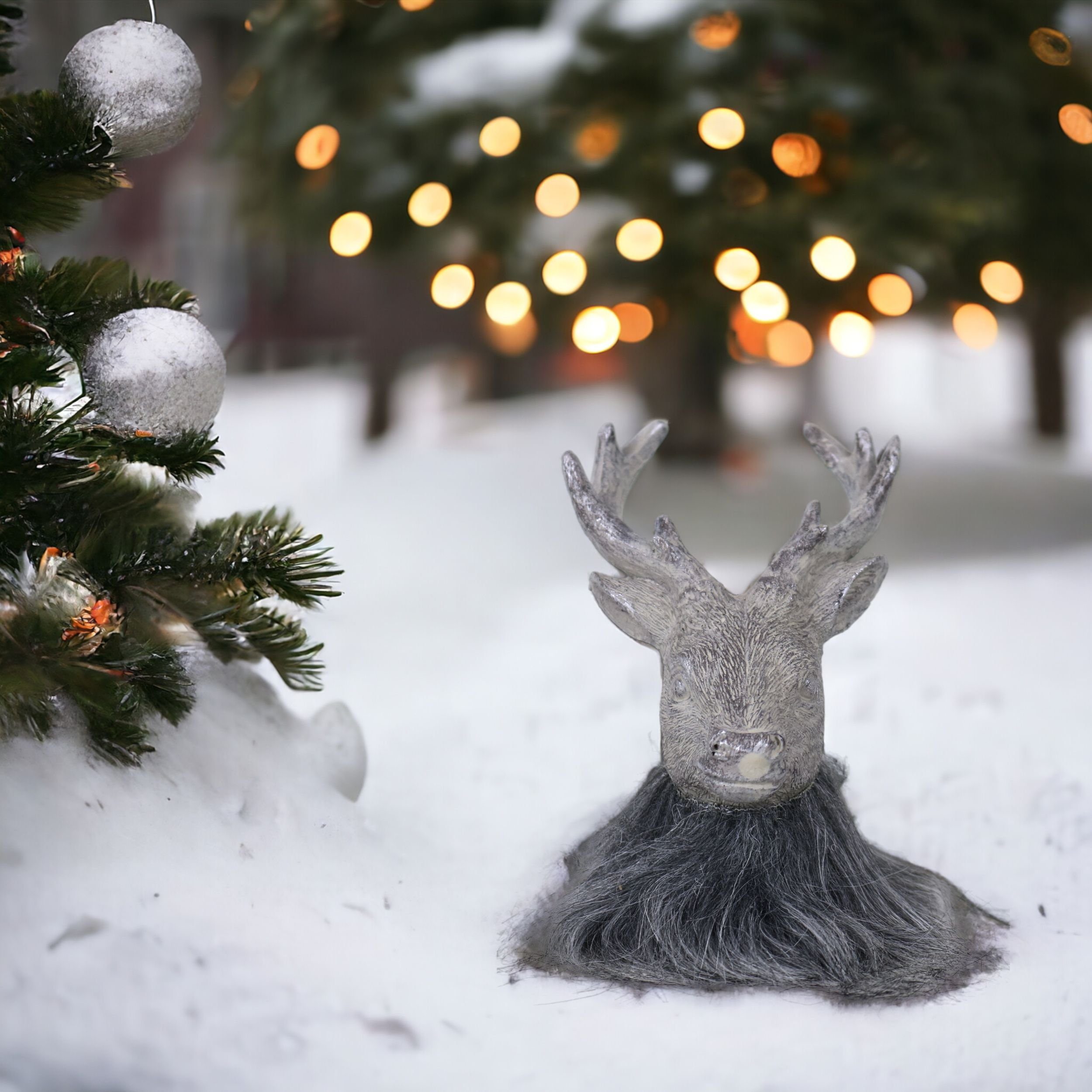 Werner Voß Tierfigur Hirschkopf Geweih 13cm Hirschgeweih Hirsch Kunstfell mit