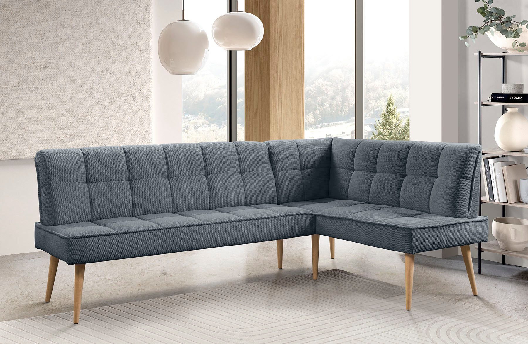 exxpo - sofa fashion Eckbank Latte, moderne Sitz- und Rückensteppung, bequem und elegant, hoher Holzfuß
