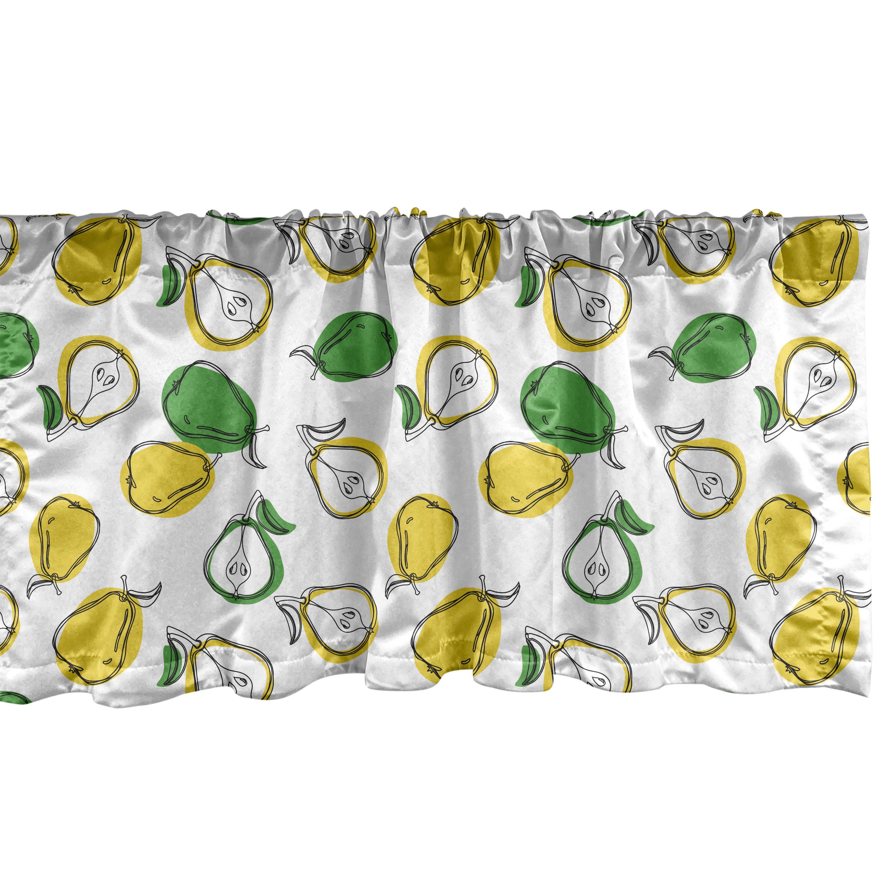Scheibengardine Vorhang Volant für Küche Schlafzimmer Dekor mit Stangentasche, Abakuhaus, Microfaser, Obst Frische Birnenscheiben und Blätter | Scheibengardinen