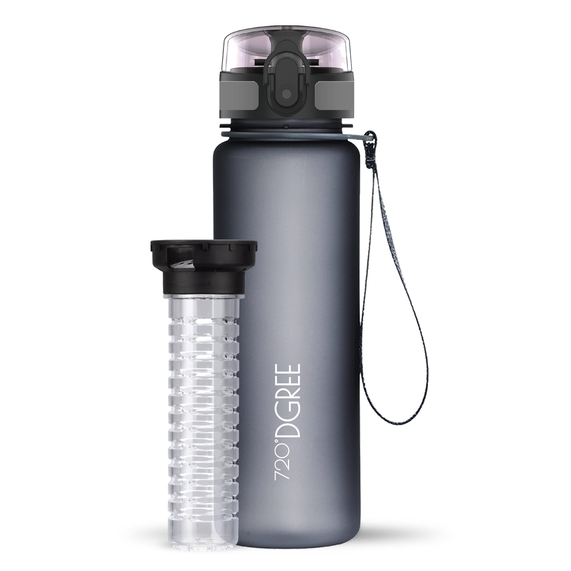 stone mit uberBottle 720°DGREE Sportflasche 1,5 l für Outdoor, Trinkflasche Sport auslaufsicher Schule, liter, 500ml,650ml,1 Früchtebehälter, gray und Wasserflasche Fahrrad