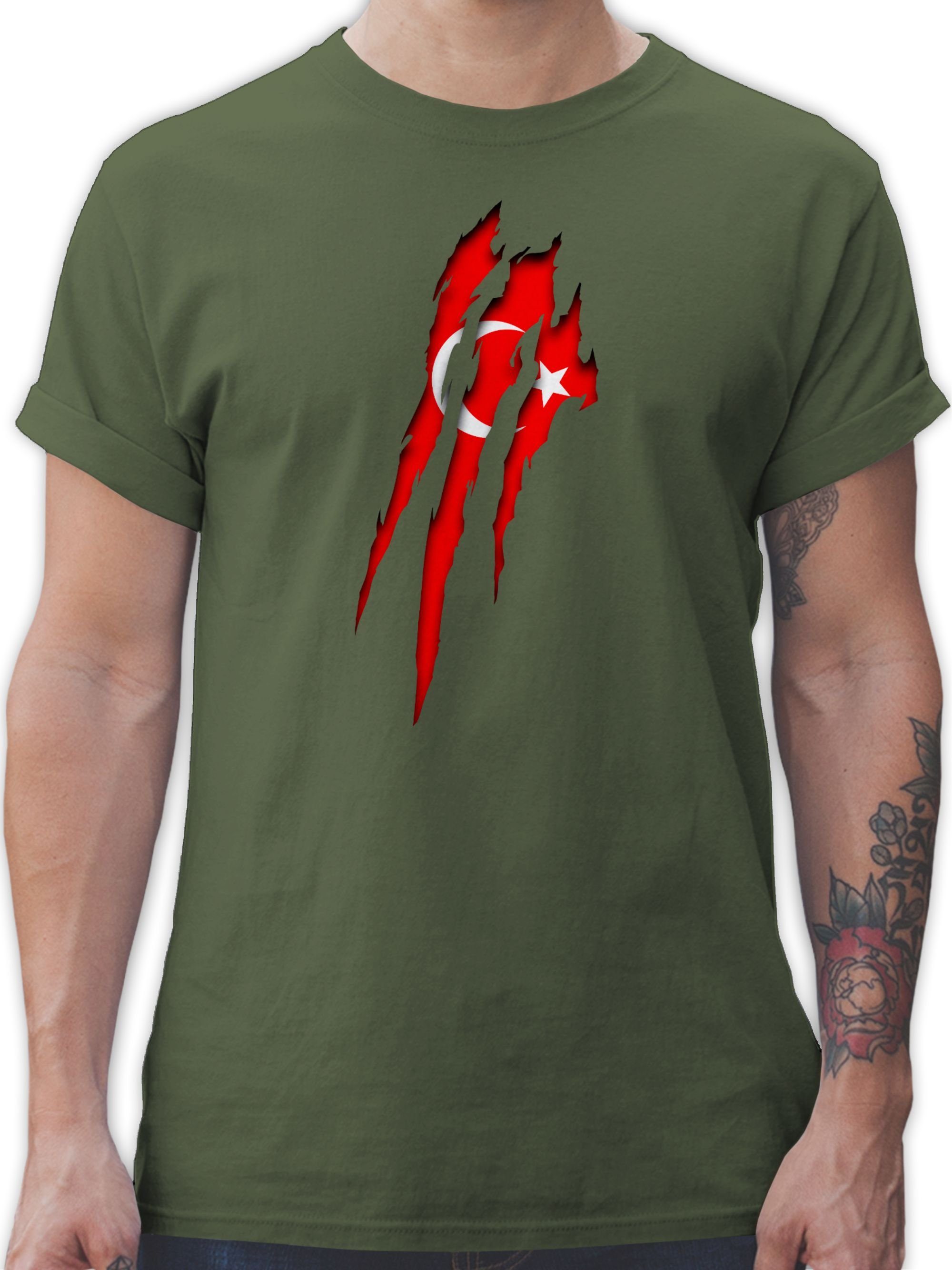 Shirtracer T-Shirt Türkei Krallenspuren Länder Wappen 03 Army Grün