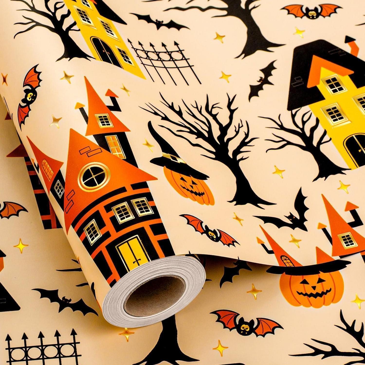 LuxusKollektion Geschenkpapier Geschenkpapier Spukhaus Kürbis Fledermaus 43x10m orange schwarz