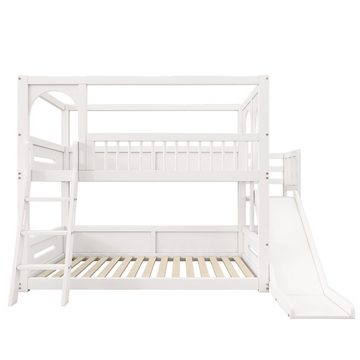 Flieks Etagenbett, Massivholz Kinderbett Hausbett mit Rutsche und Leiter 90x200cm