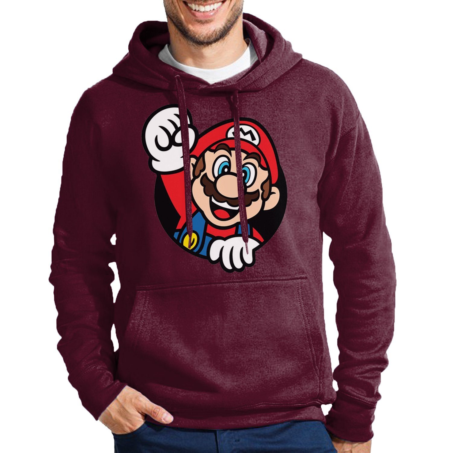 Blondie & Brownie Hoodie Herren Super Mario Faust Nerd Konsole Gaming Spiel Nintendo mit Kapuze Burgund