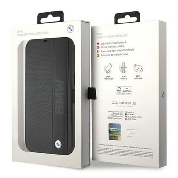 BMW Handyhülle Bookcase iPhone 15 Pro Max Echtleder schwarz aufstellbar 6,7 Zoll, Kantenschutz