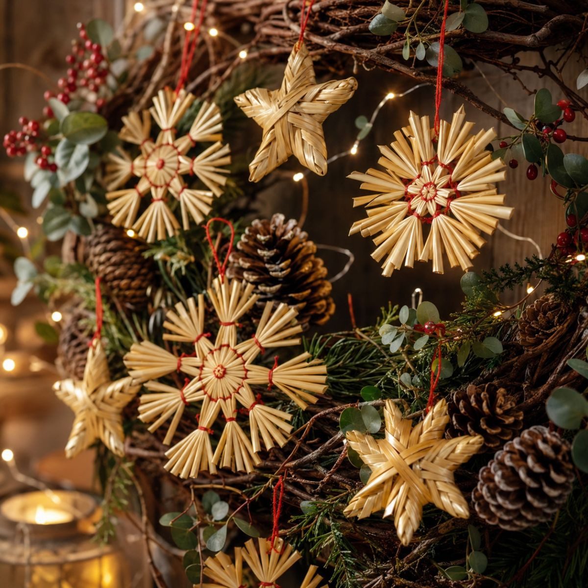RIFFELMACHER & WEINBERGER Weihnachtsbaumkugel Riffelmacher 16 Strohsterne 5-10 cm 75314, Beige