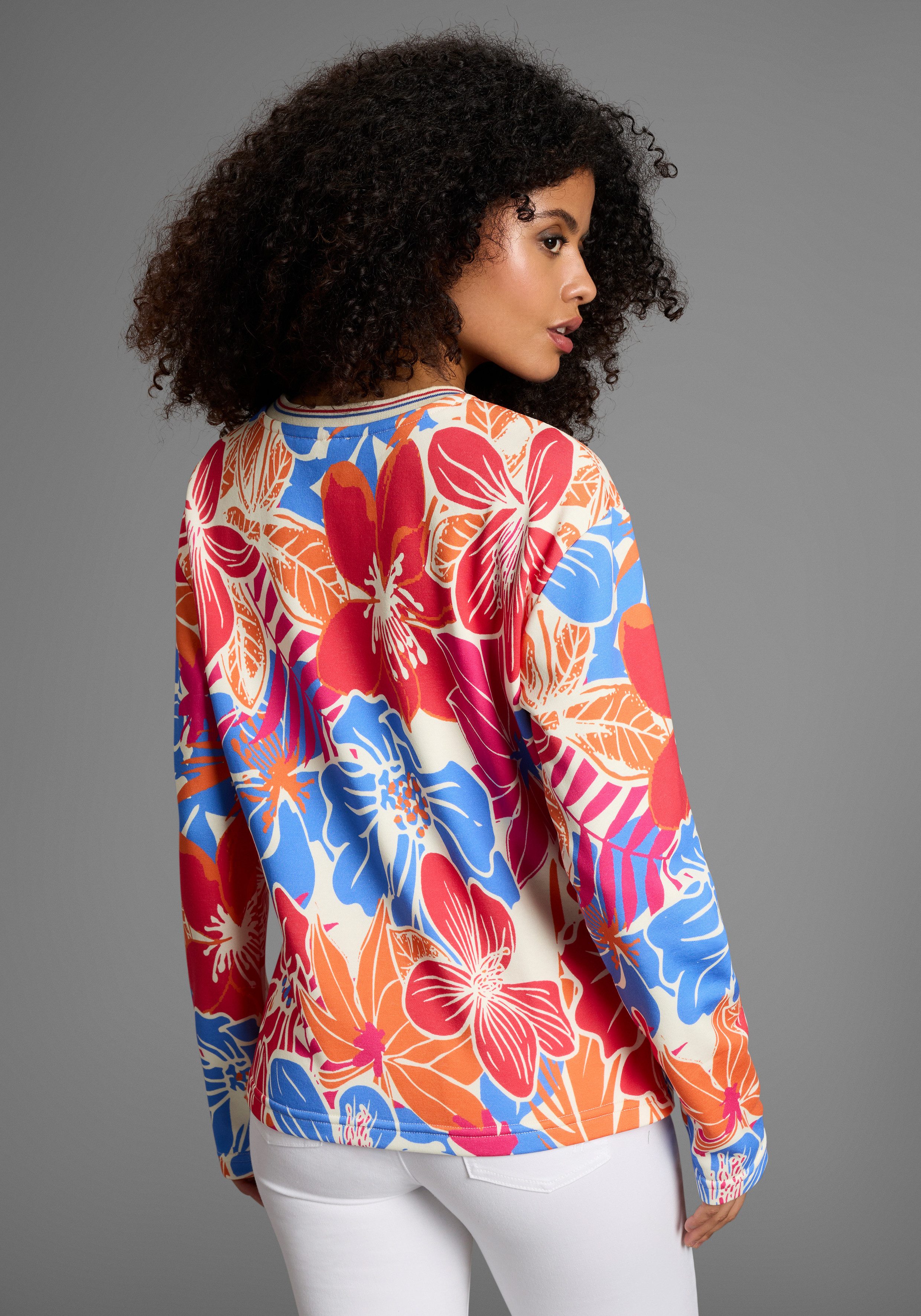 Laura Scott Sweater Auffälliger Multicolor-Blumenprint auf weichem Sweatstoff