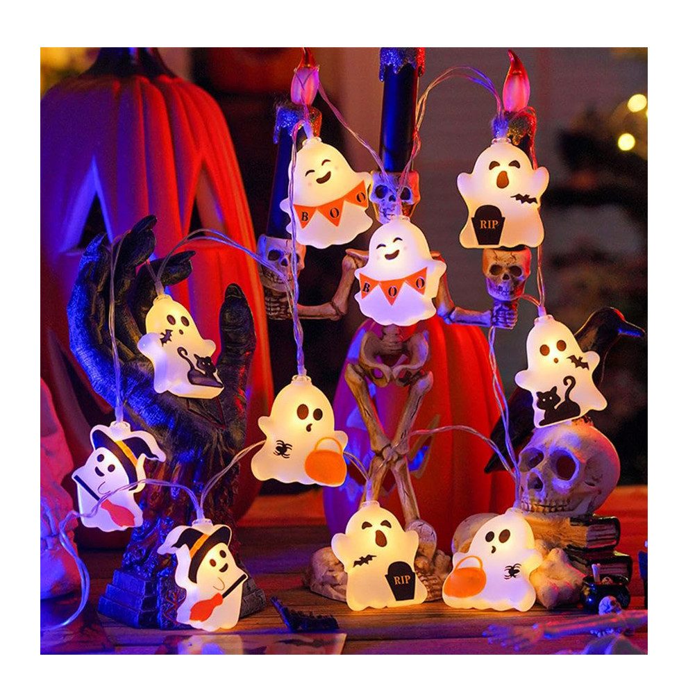 nsihing LED-Lichterkette LED Lichterkette Halloween Deko, Geisterlichter, 10-flammig, Batteriebetriebene Lichterkette mit 10 warmweißen Gespenstern