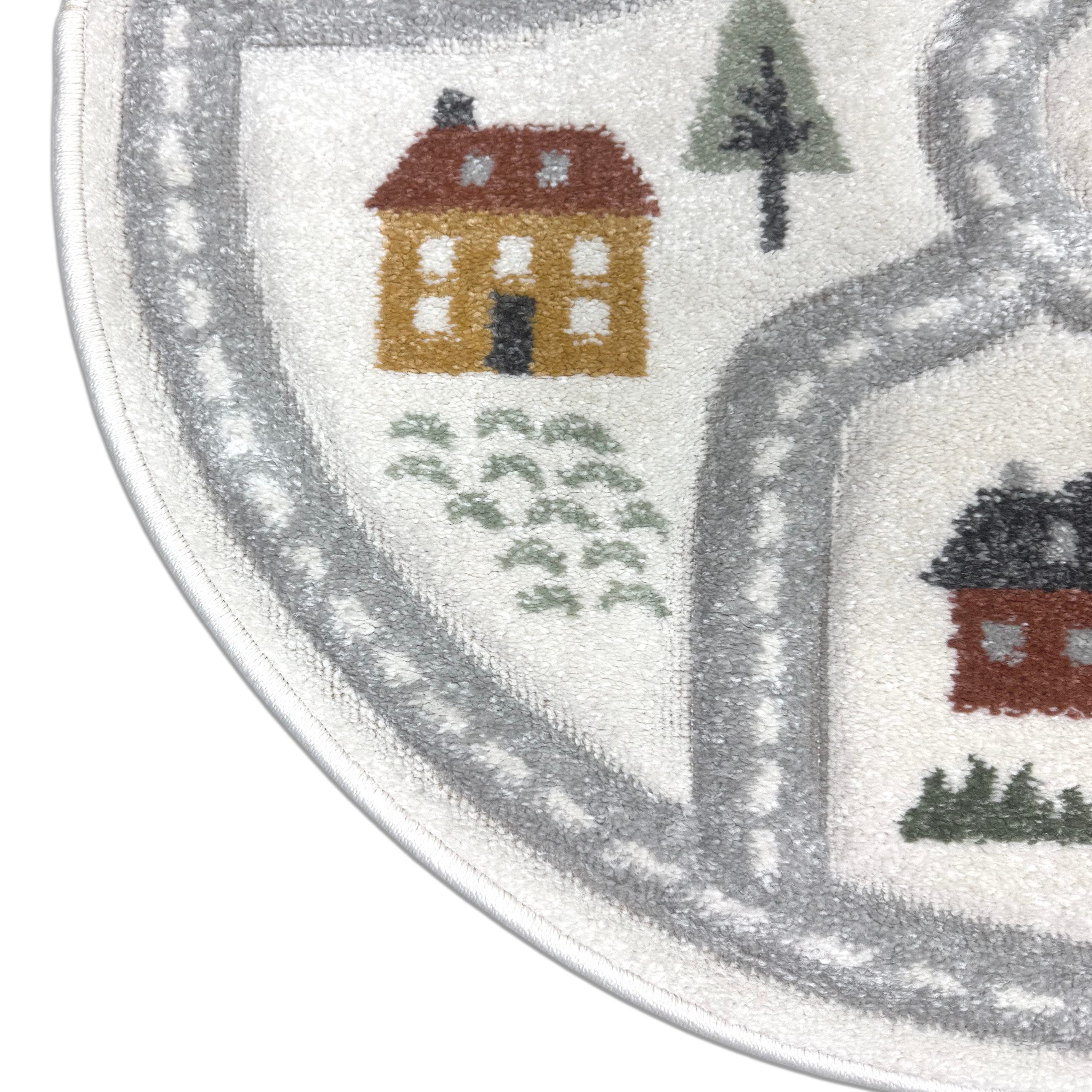 Carpetia Kinderteppich Runder Spielteppich mit Straßenmotiv Weich für Spielbereiche in creme, rund