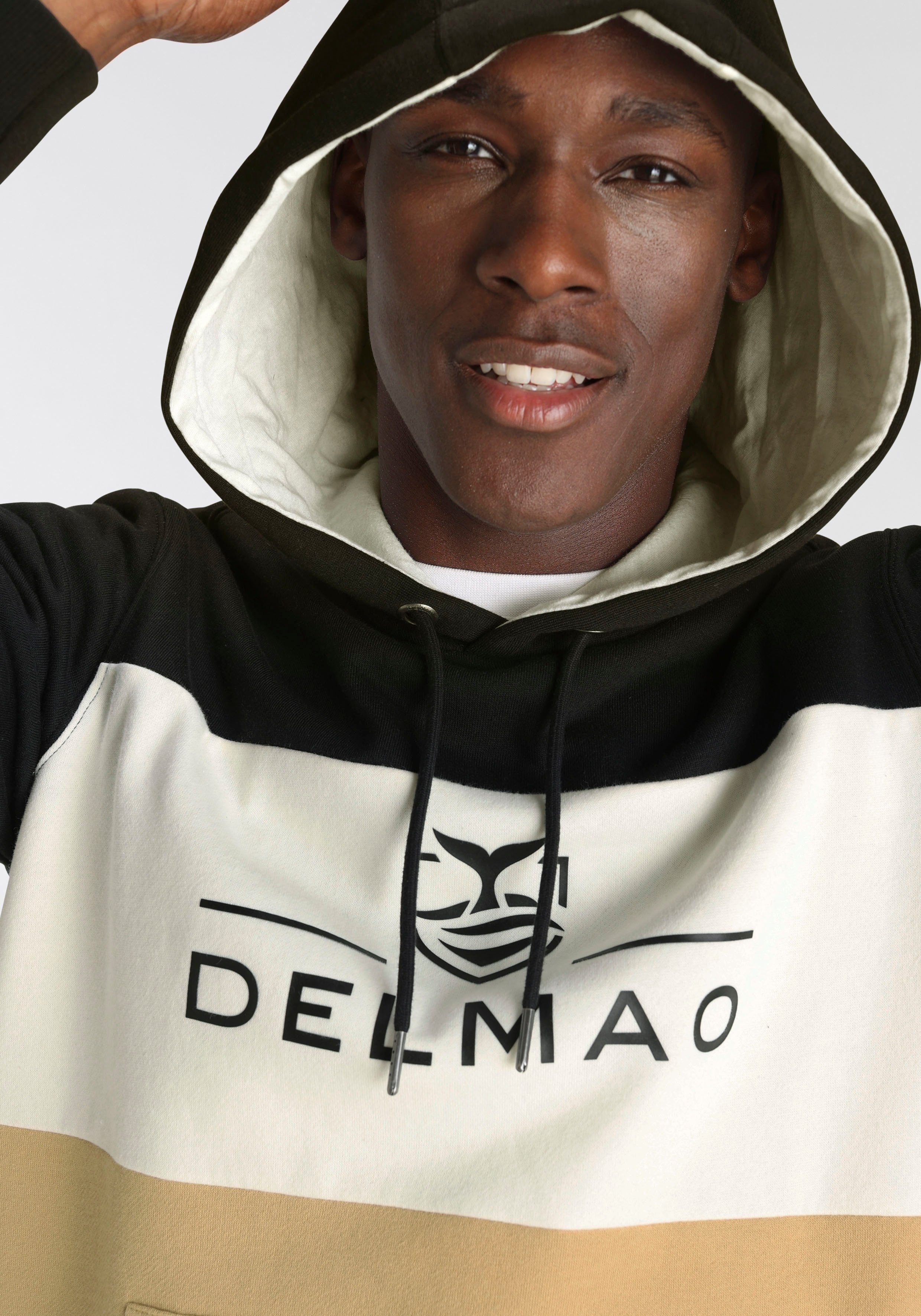 DELMAO Kapuzensweatshirt Langarm, lockere Passform, Colourblocking-Optik, mit Kapuze
