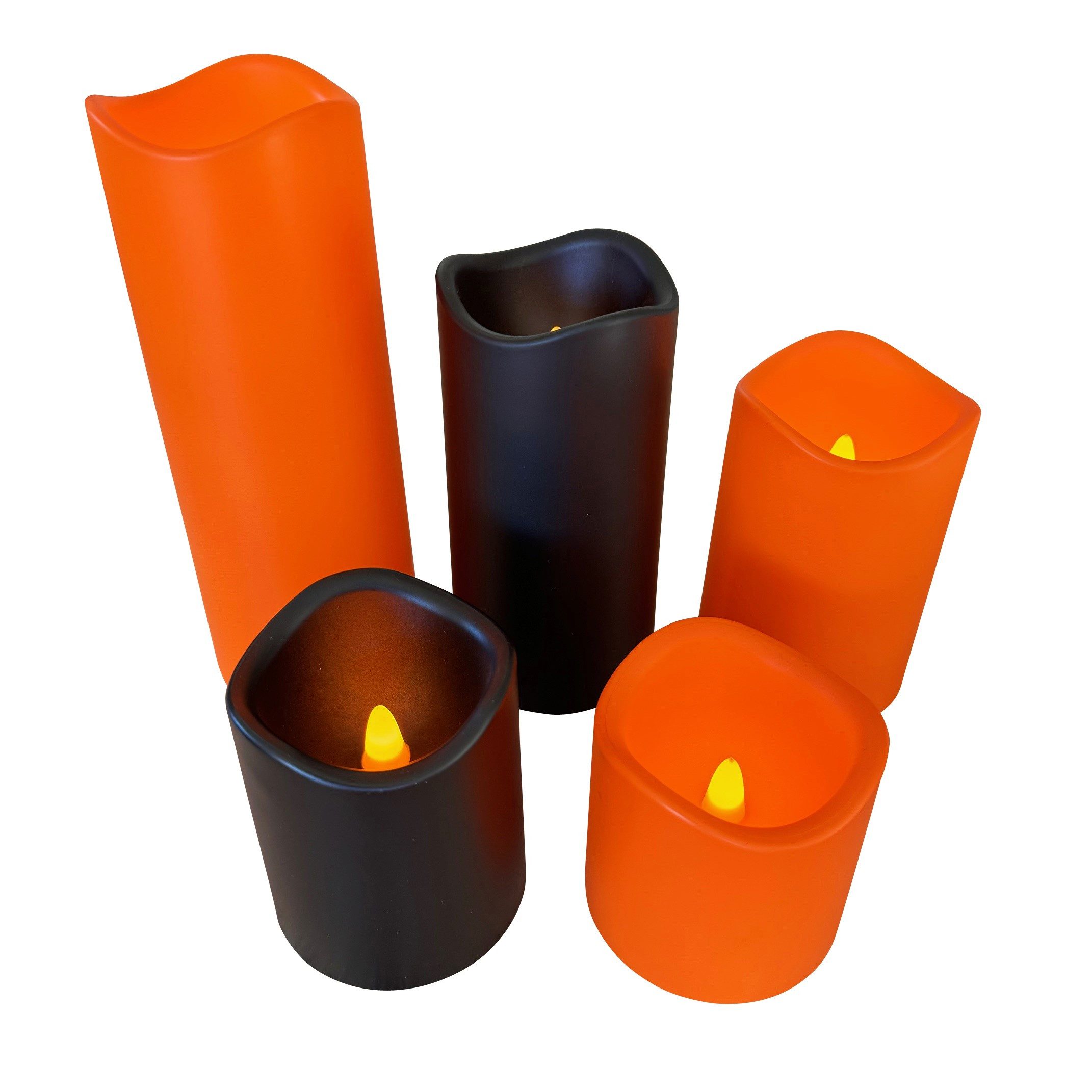 Online-Fuchs LED-Kerze 5er Set LED-Kerzen für draußen - Outdoor geeignet (Orange & Schwarz), 6 Stunden Timerfunktion - Deko für Halloween