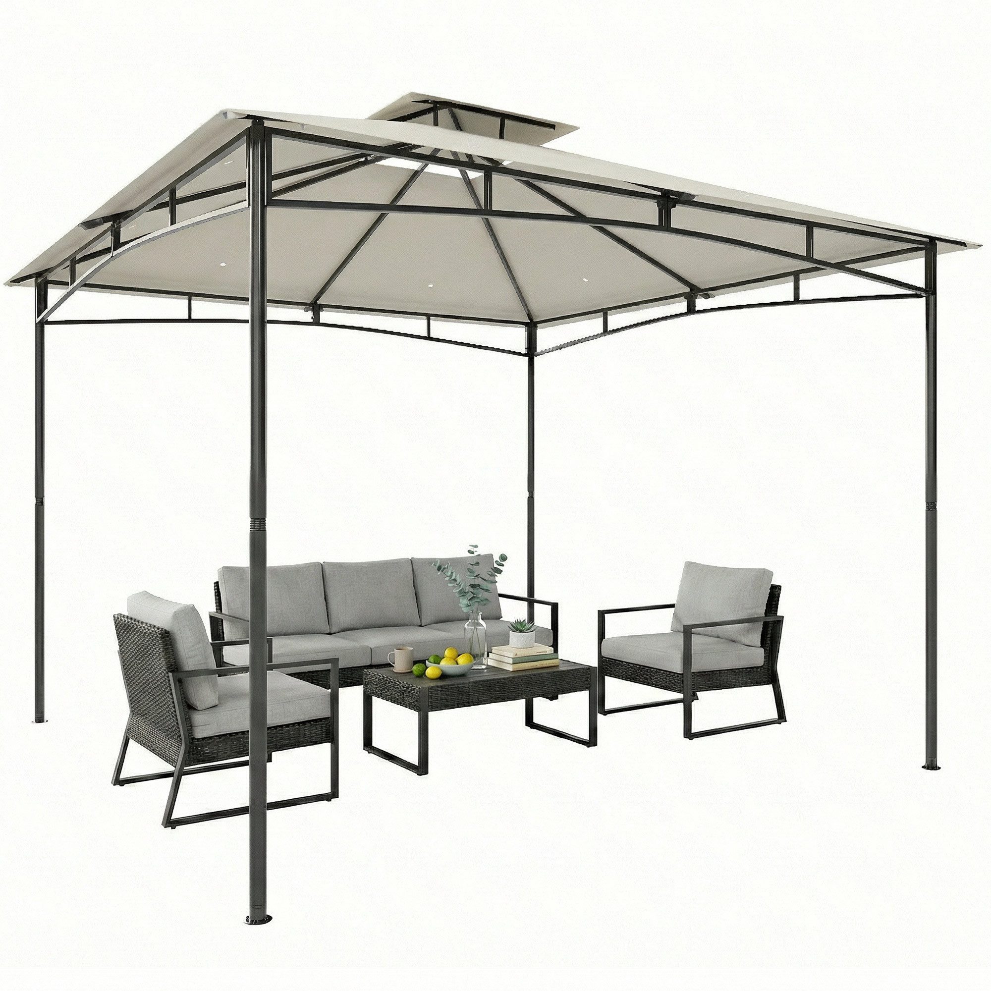 Outsunny Pavillon mit zurückziehbar Obenrahmen, Doppeldach, mit 0 Seitenteilen, (Gartenpavillon, Gartenzelt), BxT: 300x300 cm
