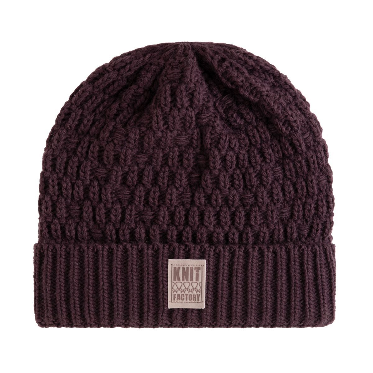 Knit Factory Strickmütze Jaida Mützen One Size Glatt Lila (1-St) Mütze Strickmütze Kopfbedeckung Hut Wollmütze