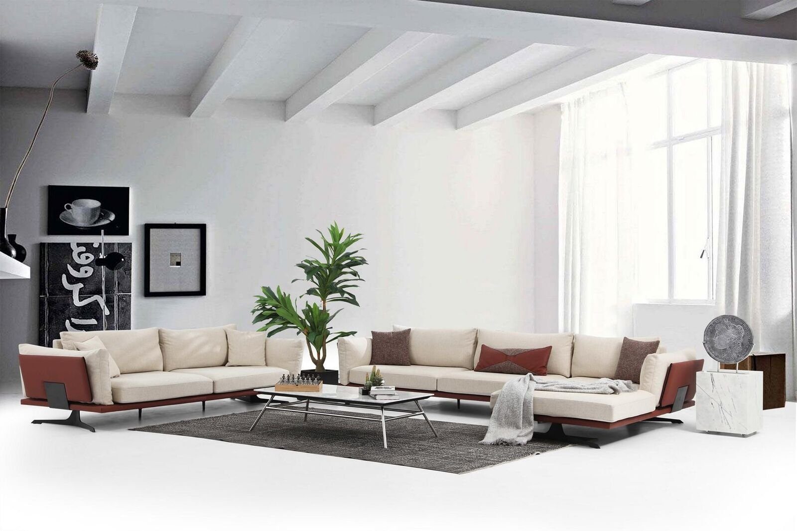 JVmoebel Wohnzimmer-Set Sofagarnitur Ecksofa L-Form 3 Sitzer Beige Modern Stoff Sofas Set Eck, (3-St., 3-Sitzer + L-form), Made in Europa