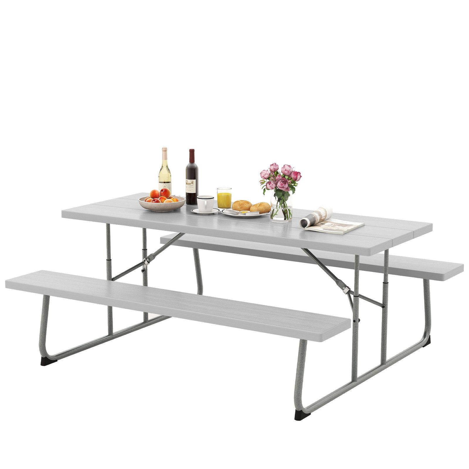 COSTWAY Bierzeltgarnitur, mit 183 cm Biertisch, 2 Bank, Metall, klappbar
