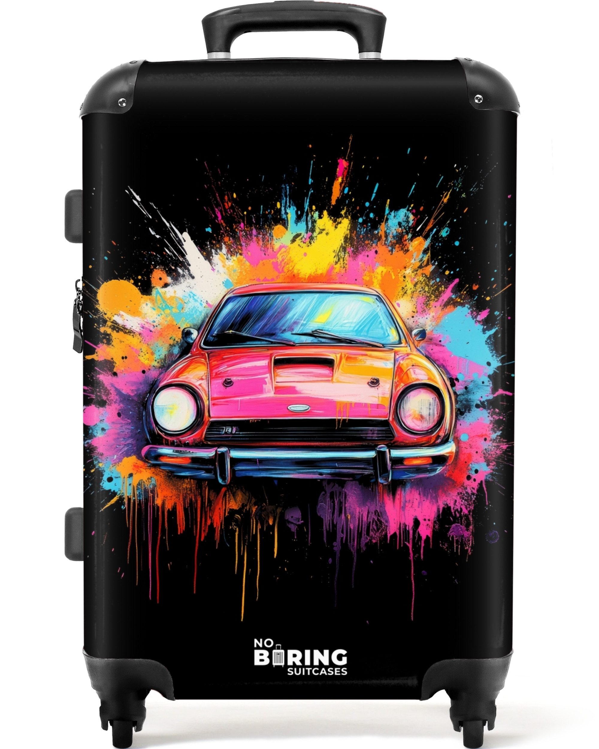 NoBoringSuitcases.com© Hartschalen-Trolley Rosa Auto mit bunter günstig online kaufen