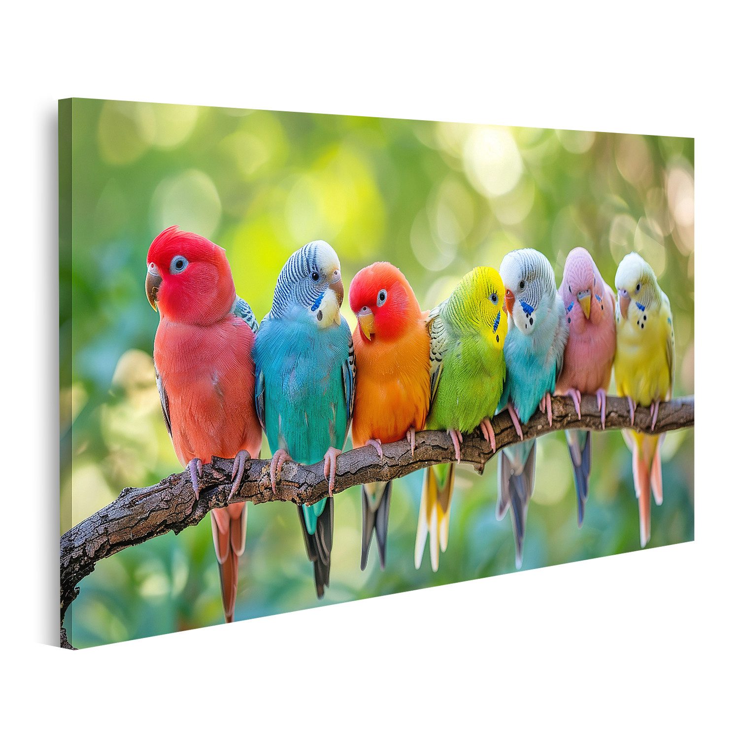 islandburner Leinwandbild Bunte Wellensittiche auf einem günstig online kaufen