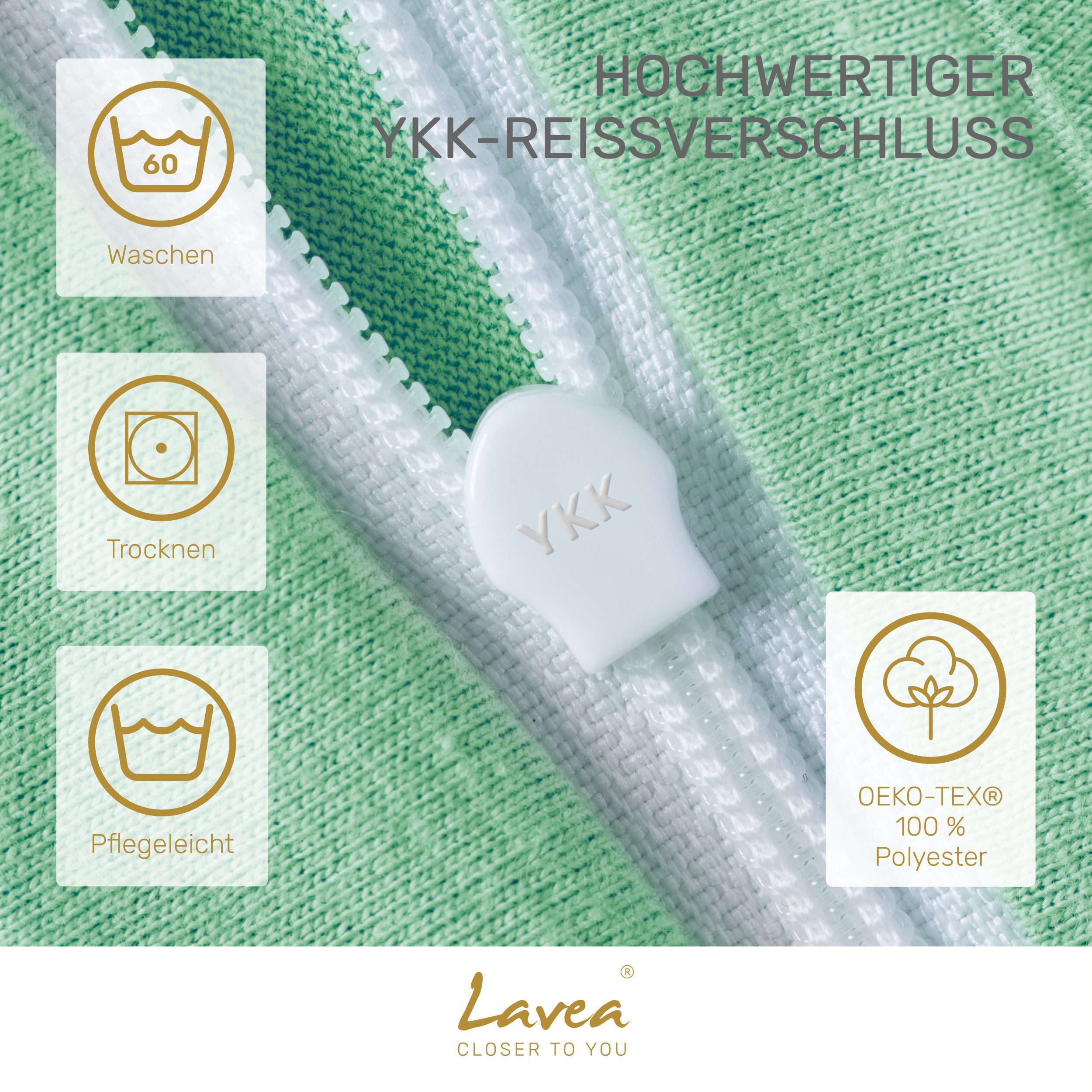 Lavea Kissenbezug 2er Set Kissenhülle Jersey, 100% Baumwolle, Kissenbezüge, (2 Stück), allergikerfreundlich - sicherer YKK-Reißverschluss - waschbar 60°C
