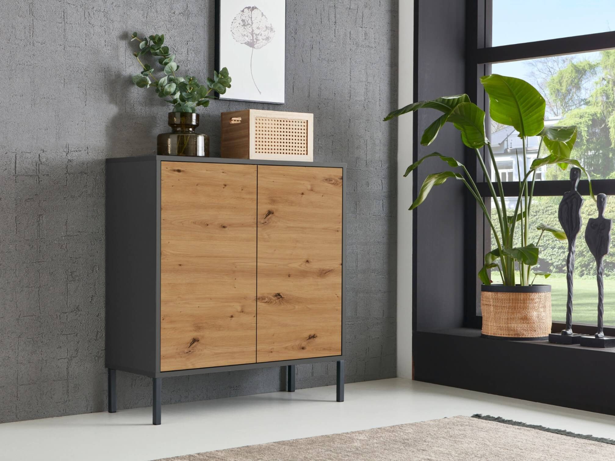 BMG Möbel Schuhkommode Mailand 4 (Schuhschrank Aktenschrank Kommode Anrichte, mit hochwertigen Metallfüßen), Push-to-Open-Funktion – Bild 2 von 3