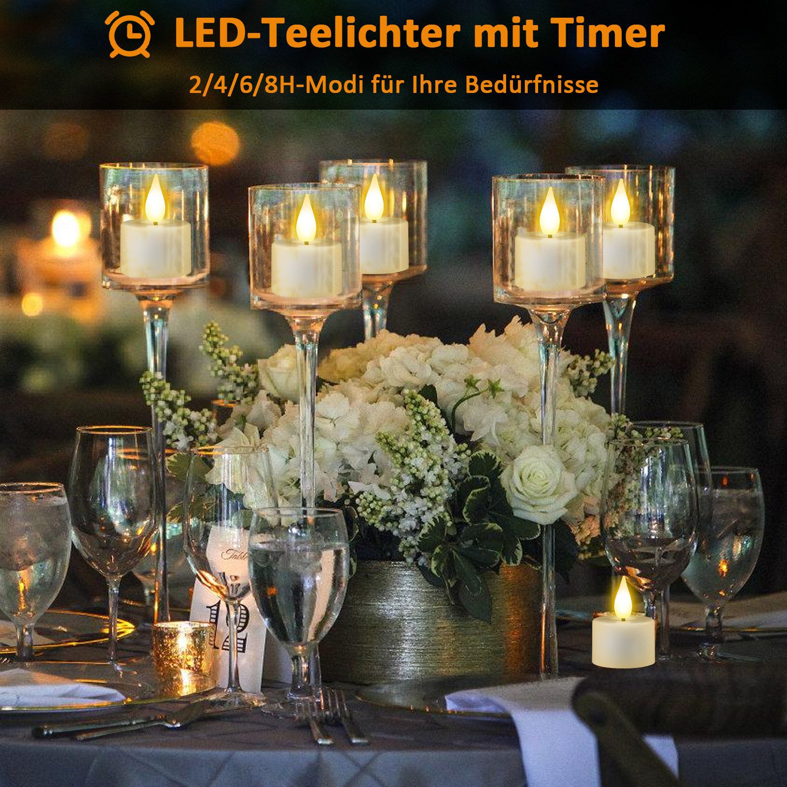 OZAVO LED-Teelichter Wiederaufladbar LED Teelichter mit Timer Fernbedienung USB-Kabel, Flammenlose LED Teelichter Dimmbar für Hochzeiten Partys