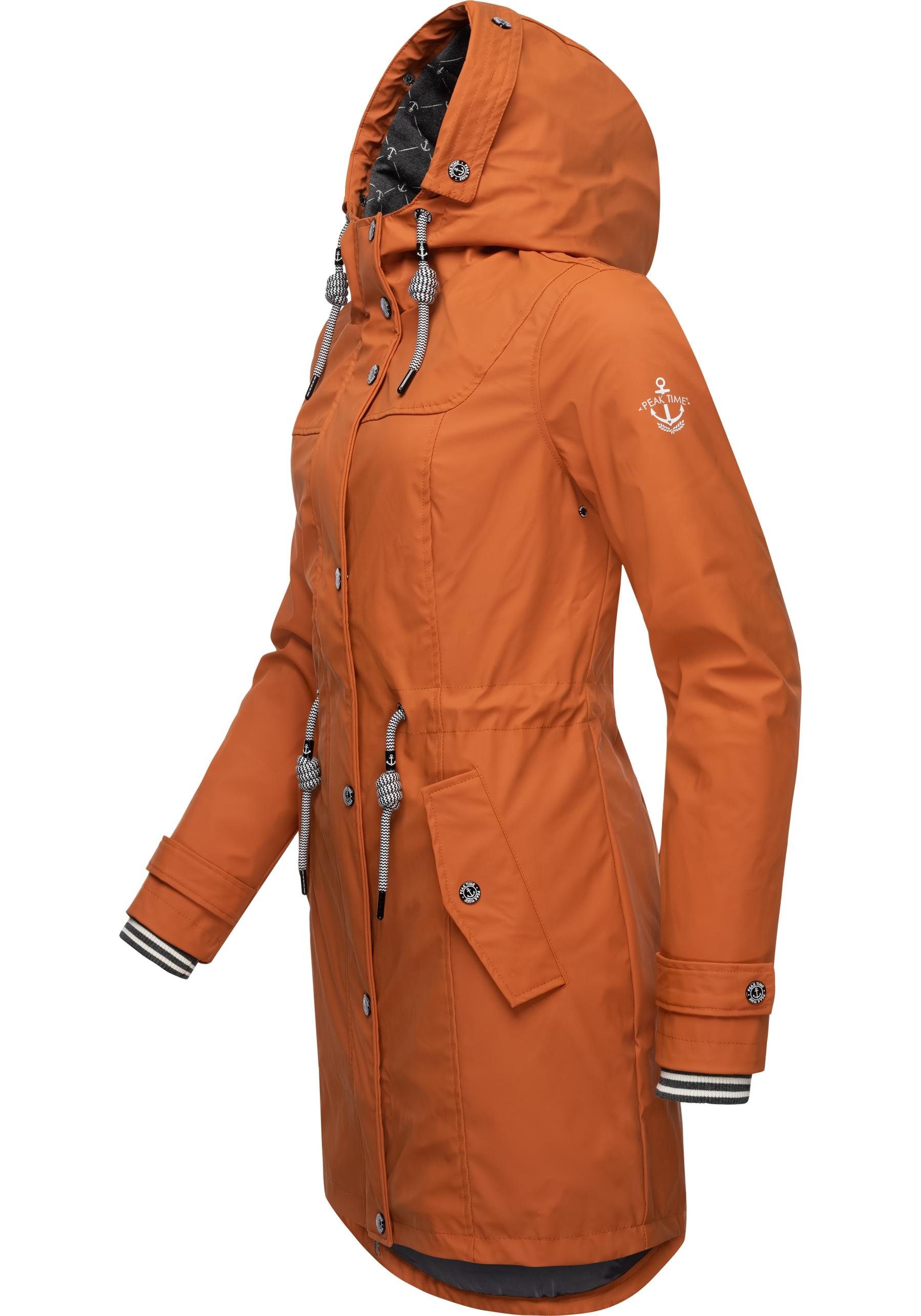 PEAK TIME taillierter stylisch Regenmantel Regenjacke für L60042 Damen rotbraun