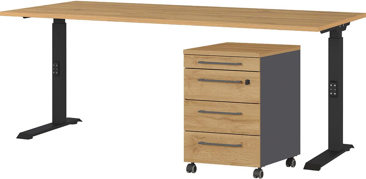 GERMANIA Büromöbel-Set Agenda, (2-tlg., 2-tlg), Set bestehend aus höhenverstellbarem Schreibtisch und Rollcontainer