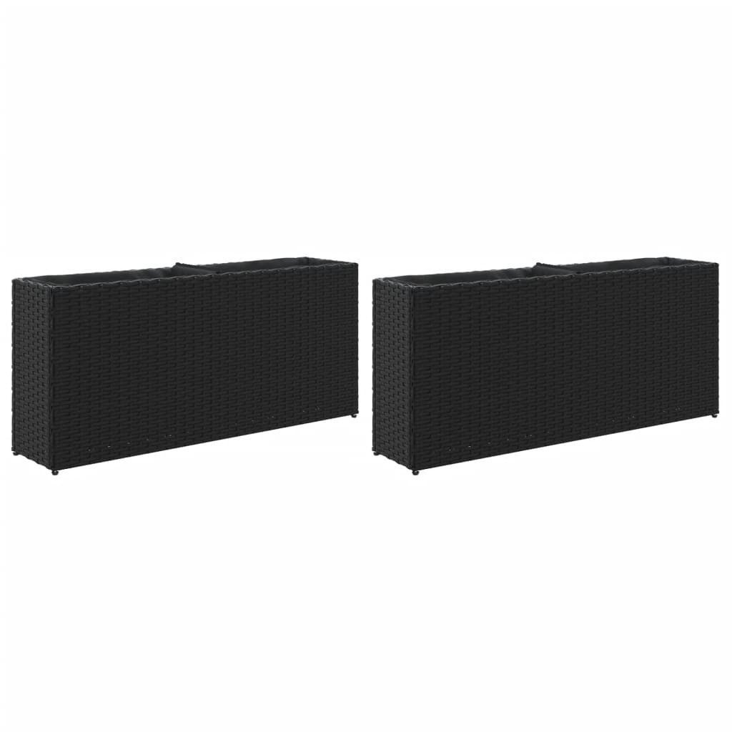 vidaXL Blumentopf Pflanzkübel mit 2 Töpfen 2 Stk. Schwarz 90x20x40 cm Poly Rattan (2 St)