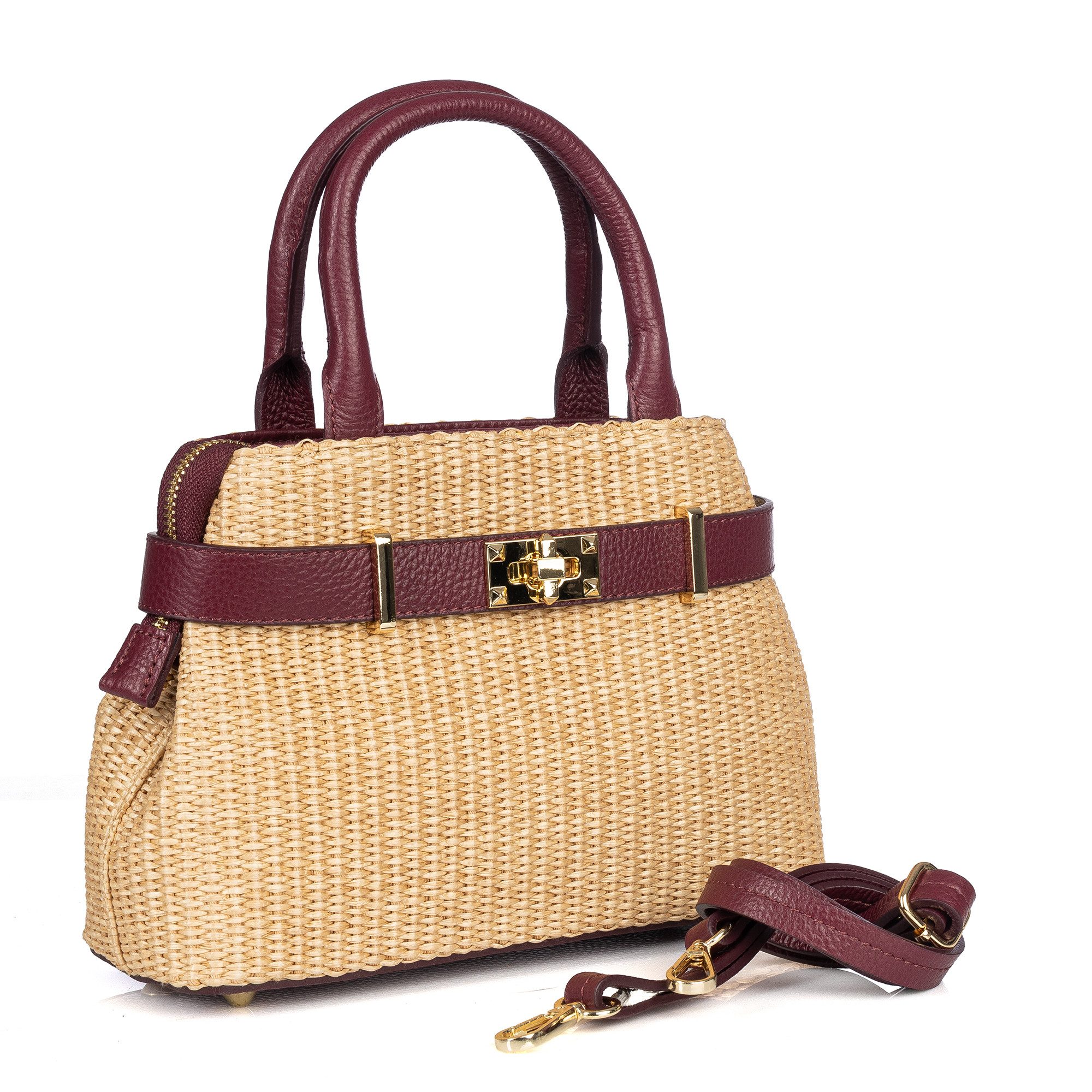 Trachtentasche Damen Raffia-Tasche mit Lederdetails