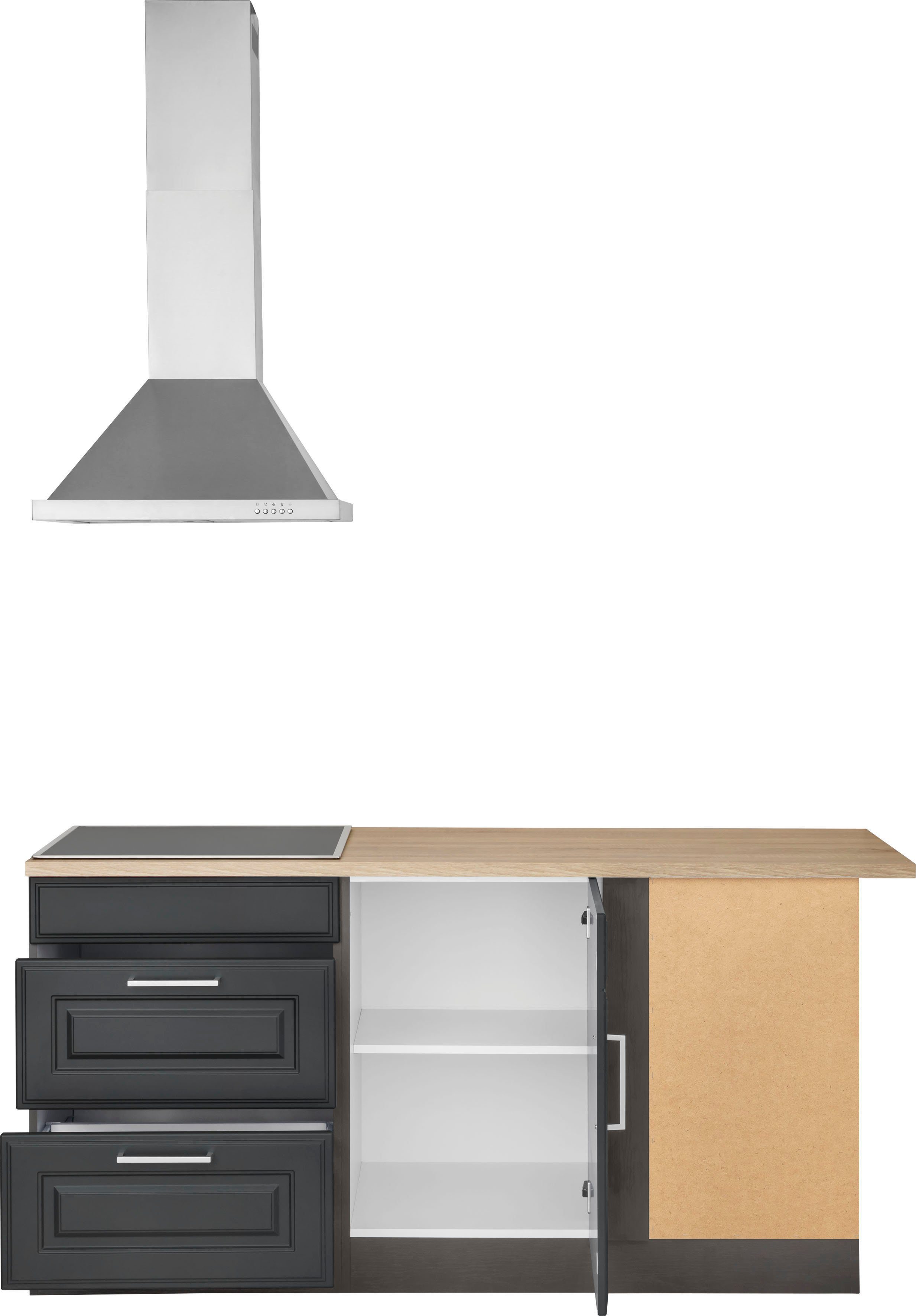 KOCHSTATION Winkelküche KS-Stockholm – Küche mit hochwertiger und detailreicher Landhausfront, Stellbreite 260x170 cm, wahlweise mit E-Geräten, MDF-Fronten