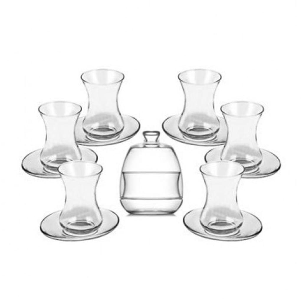 LAV Teeglas LAV "Basak" Tee Set Cay Seti Mit Zuckerdose LAV Basak 12 Tlg + Zuckerd, 12-tlg., Glas