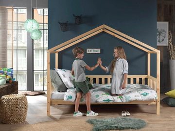 Vipack Hausbett Dallas, wahlweise mit Bettschublade oder Textilhimmel, Ausf. natur oder weiß