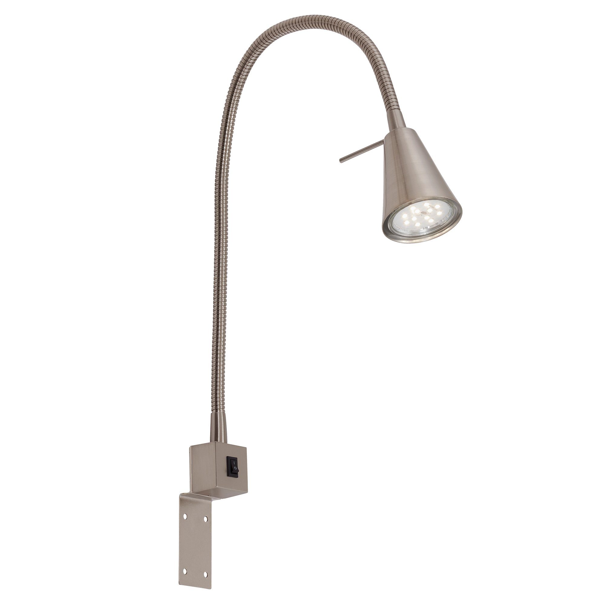 Briloner Leuchten Bettleuchte 2080-012, schwenkbar, An-/Ausschalter, versch. Befestigungsmöglichkeiten, LED wechselbar, Warmweiß, Wandlampe, 40,3x21,7cm, Matt-Nickel, 4,7W, GU10, Innen, Wohnzimmer