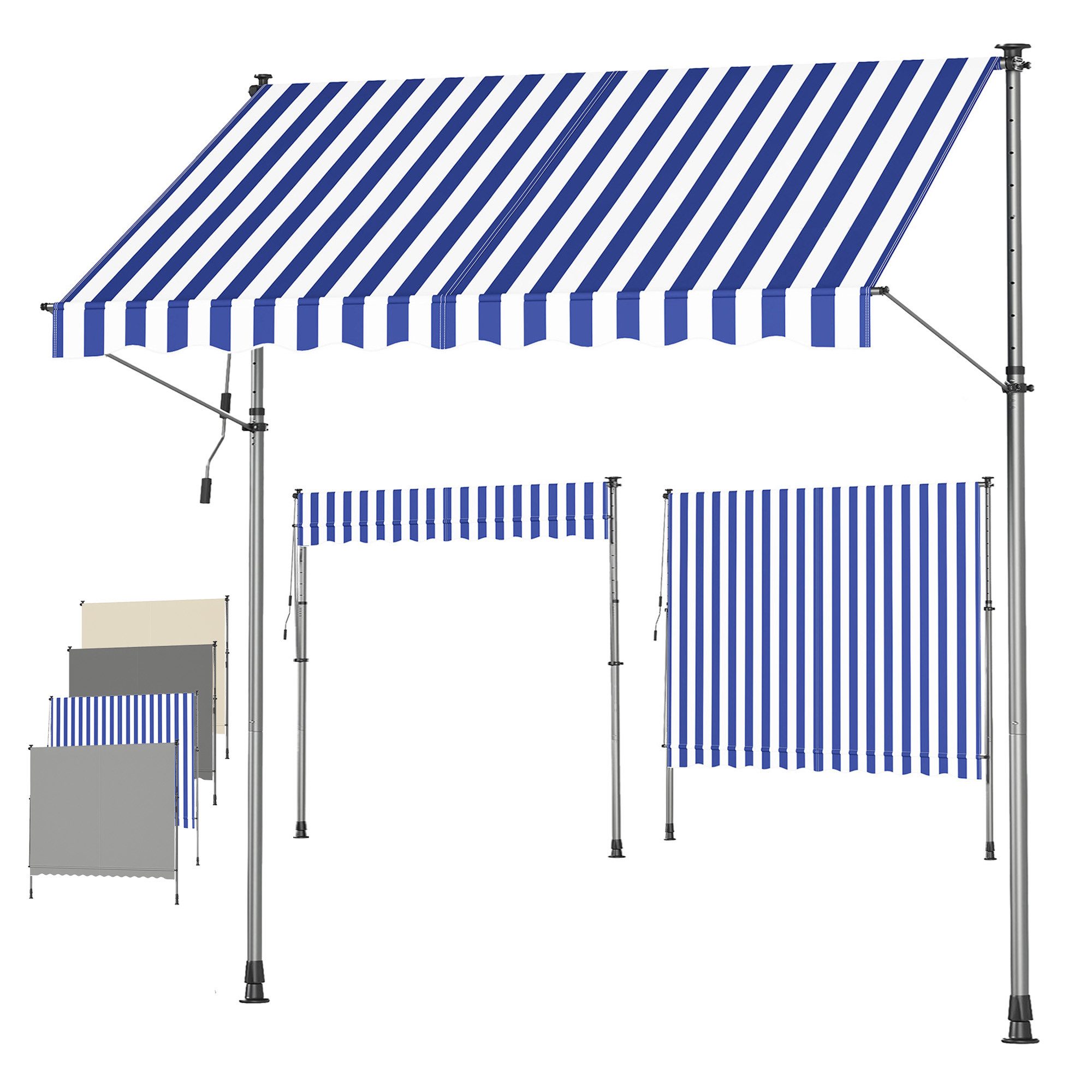 SONGMICS Klemmmarkise Balkonmarkise höhenverstellbar UV-beständig wasserabweisend (ohne Bohren mit Handkurbel inkl. Zubehörpaket & Anleitung) Sonnenschutz, 300 x 120 x 220–300 cm (L x B x H)