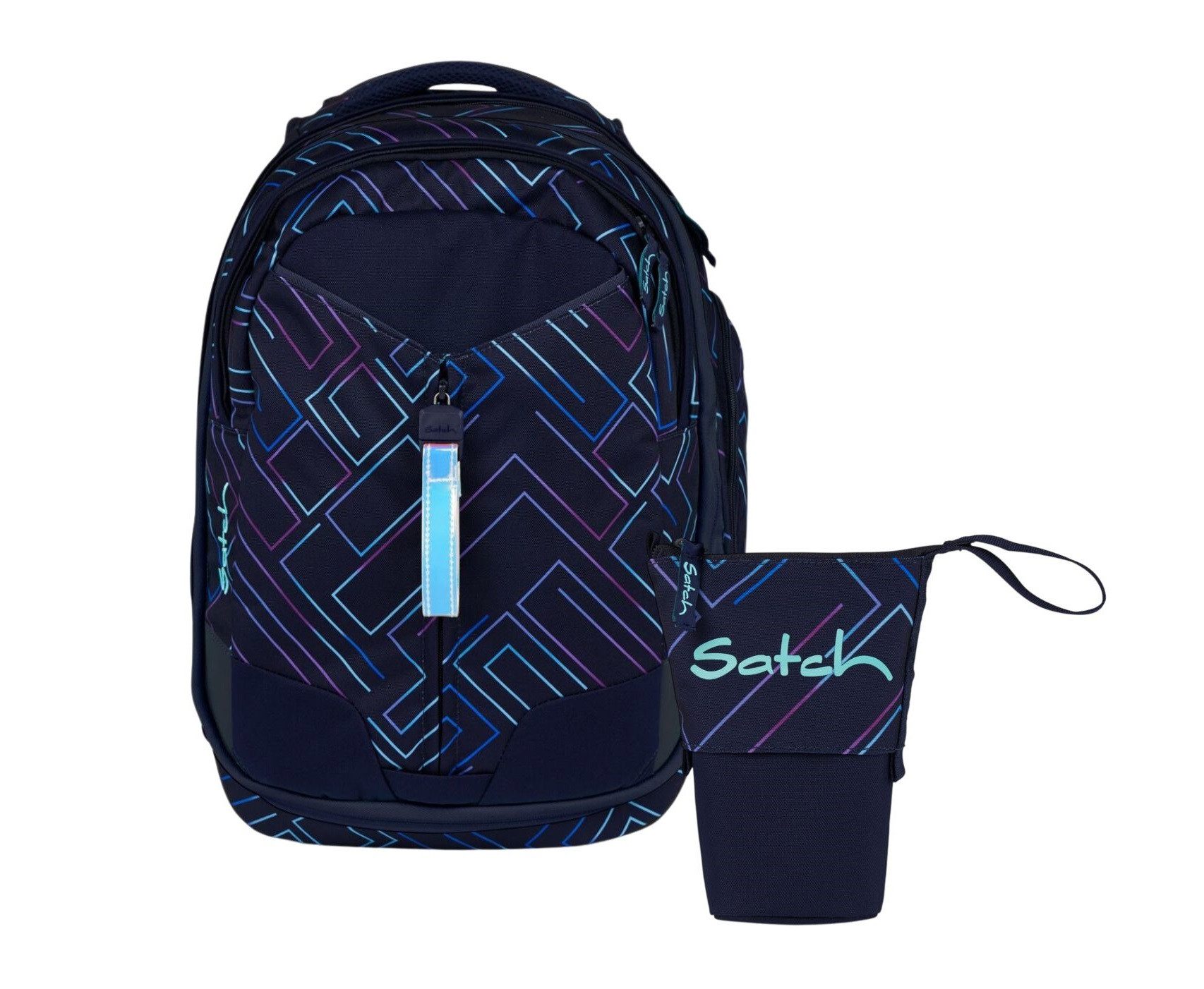 Satch Schulranzen Schulrucksack-Set MATCH Purple Laser 2-teilig (2-teilig), Schulranzen, ergonomisch, 30 + 5 Liter
