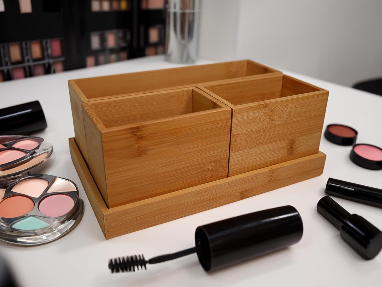 hausleben Organizer Schreibtisch aus Bambus – Schreibtischablage für Home Office & Büro, 5 Fächer Stiftehalter & Büro Organizer,(16 x 15 x 11 cm) – Bild 5 von 5