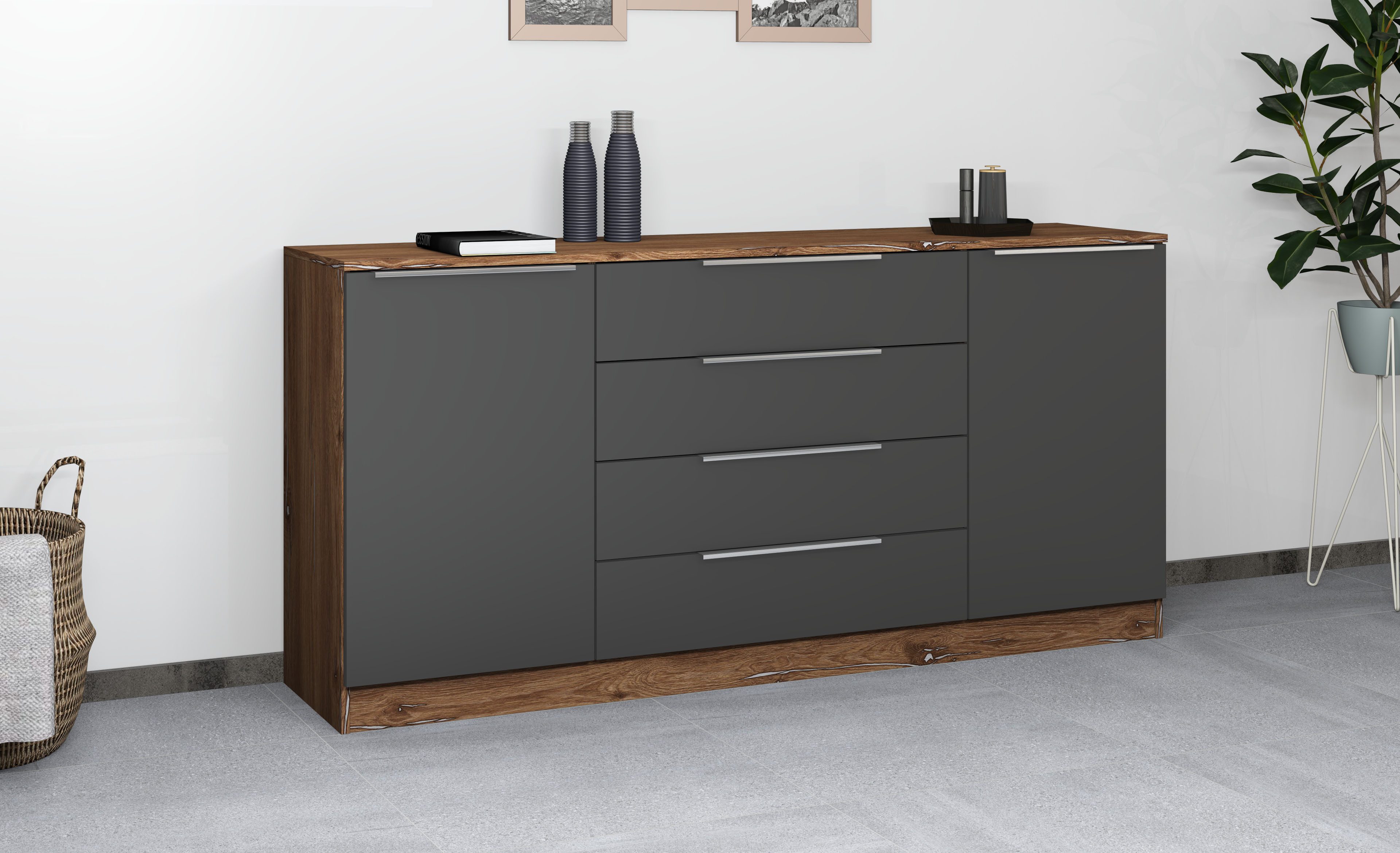 borchardt Möbel Kommode Oliva, Kommode mit Metallgriffen, Breite 166 cm, mit 4 Schubkästen