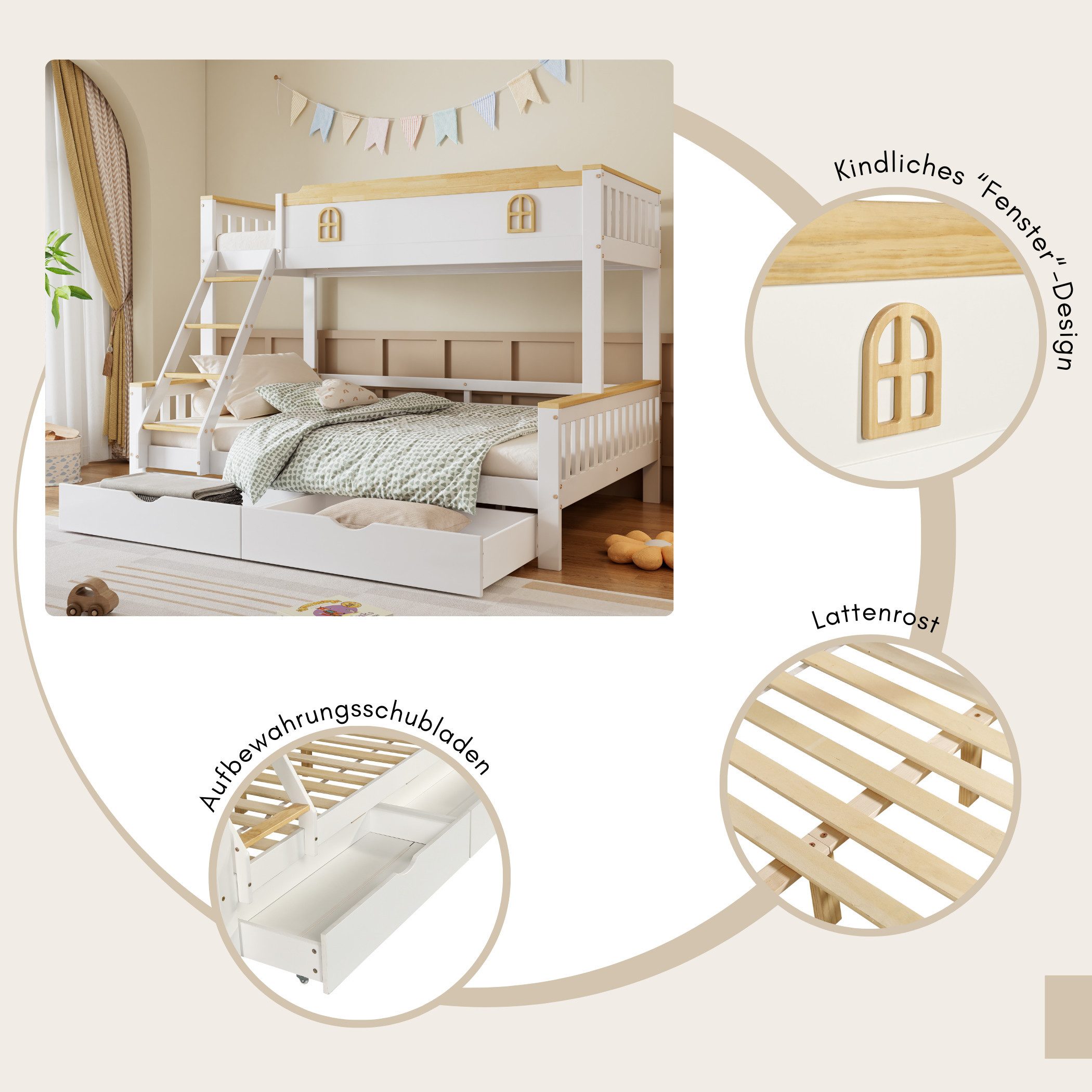 SeedWave Etagenbett Holz-Kinderbett mit Viertel-Treppe und günstig online kaufen