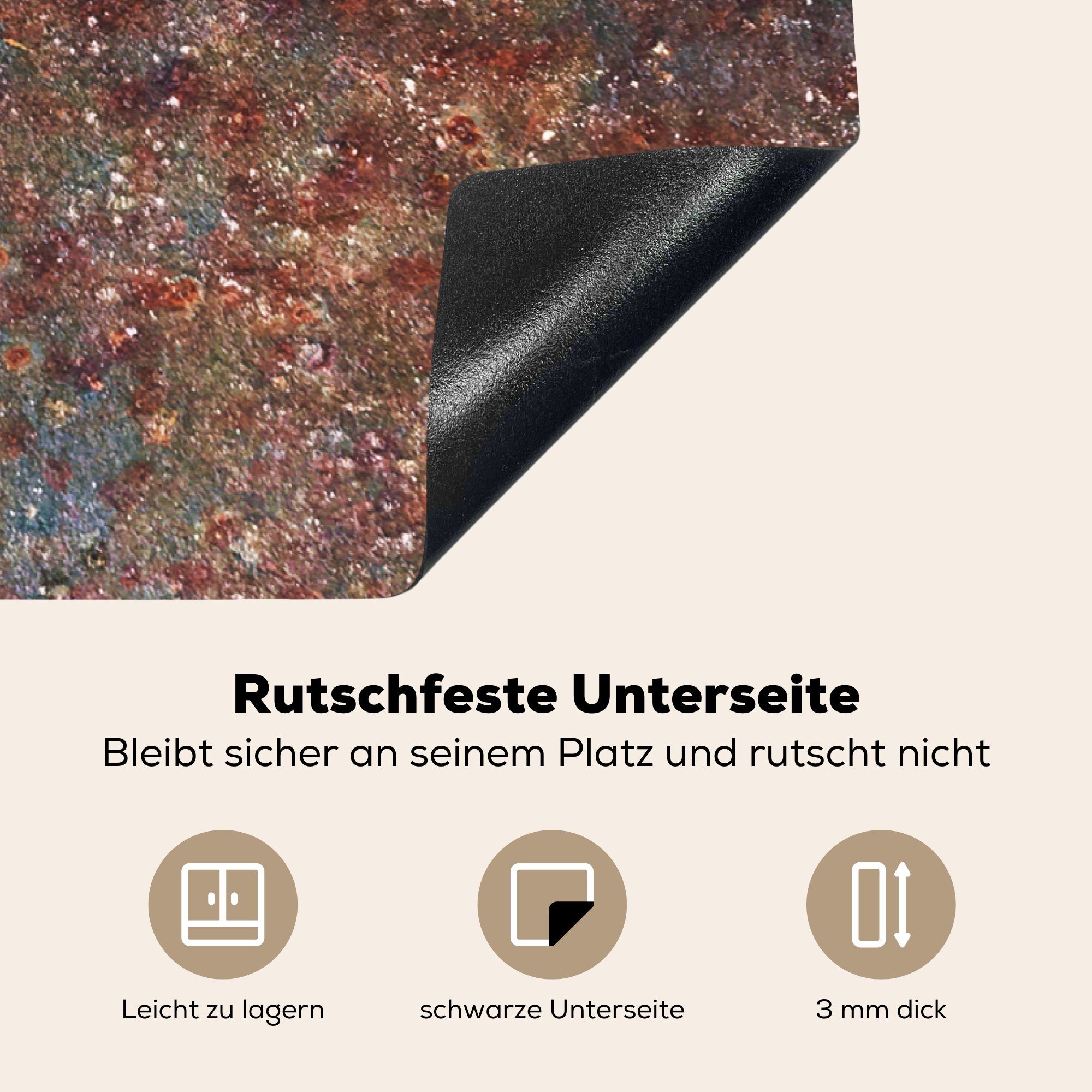 Rost, Vinyl, die MuchoWow küche, für Ceranfeldabdeckung Metall - tlg), Induktionskochfeld Herdblende-/Abdeckplatte cm, Platte 81x52 Schutz (1 -