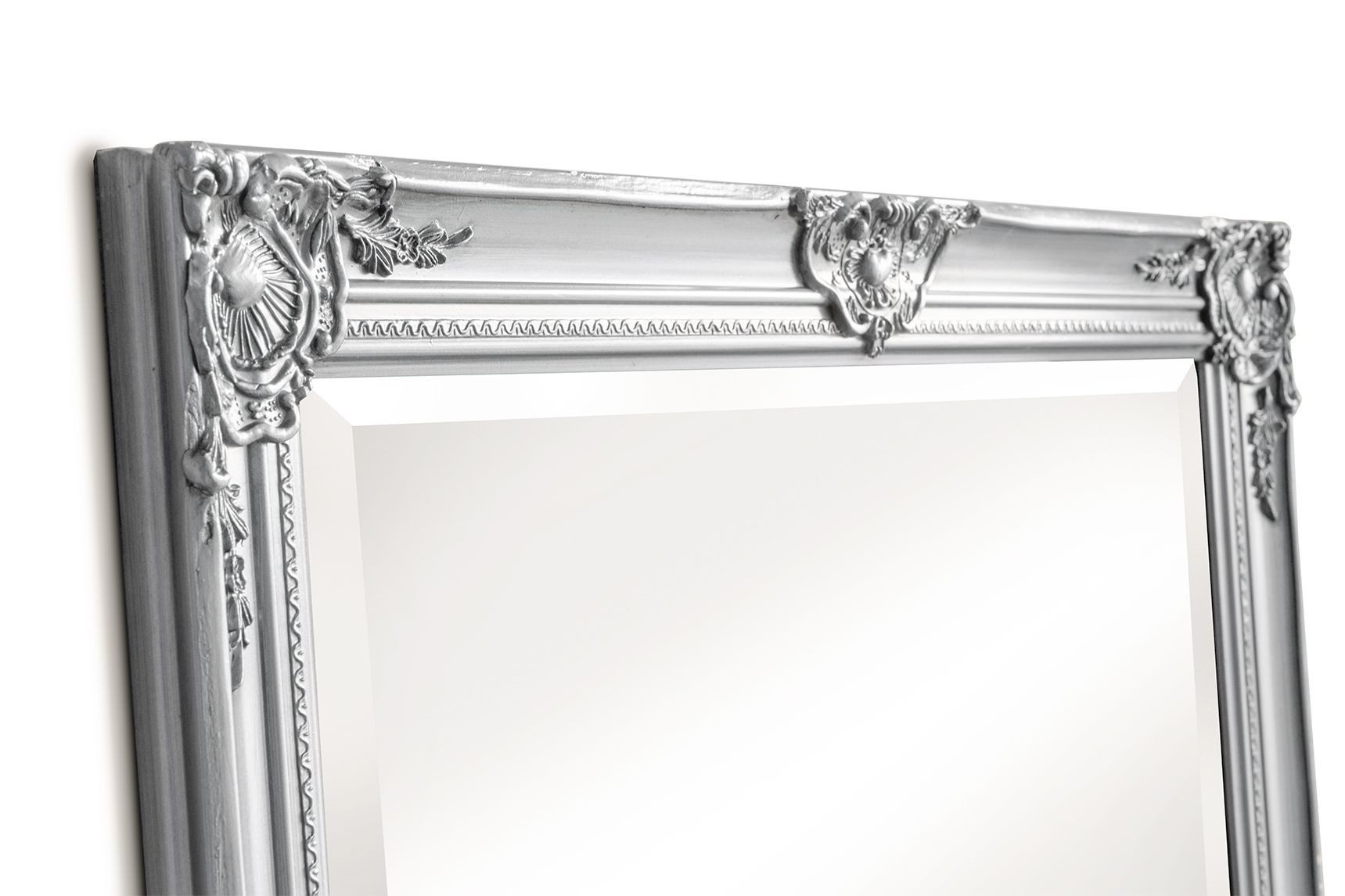 dasmöbelwerk Wandspiegel Wandspiegel Barock Silber 180x80 cm XL Spiegel Antik Ganzkörperspiegel, Spiegelfläche mit edlem Facettenschliff