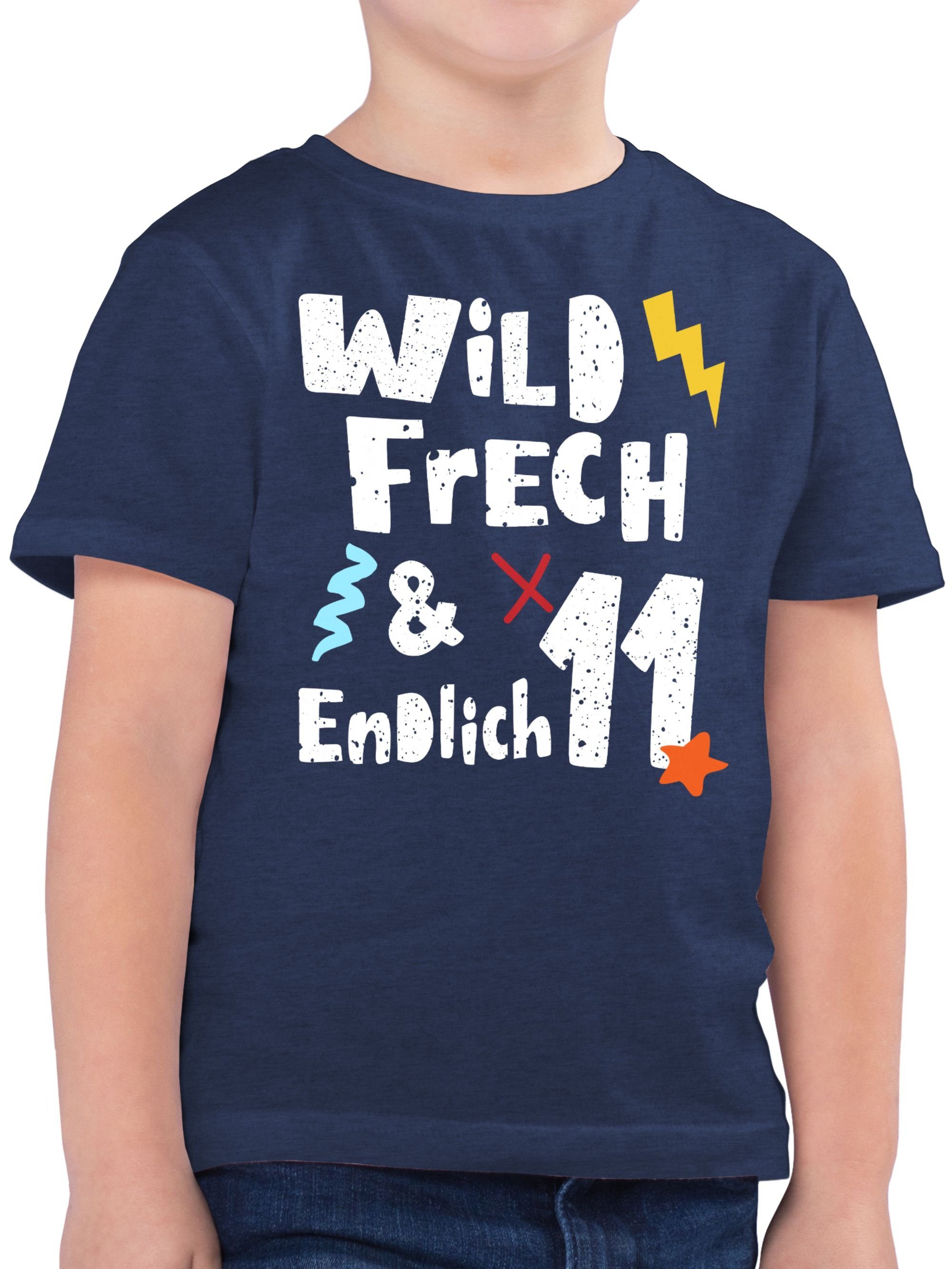 Shirtracer T-Shirt Wild frech und endlich 11 - Elf Jahre Wunderbar 11. Geburtstag 01 Dunkelblau Meliert