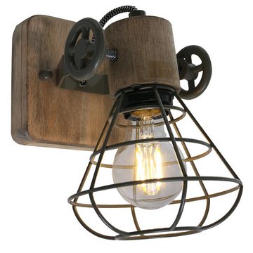 etc-shop LED Wandleuchte, Leuchtmittel inklusive, Warmweiß, Industrial Holz Wand Leuchte Käfig Lampe Spot verstellbar Filament im