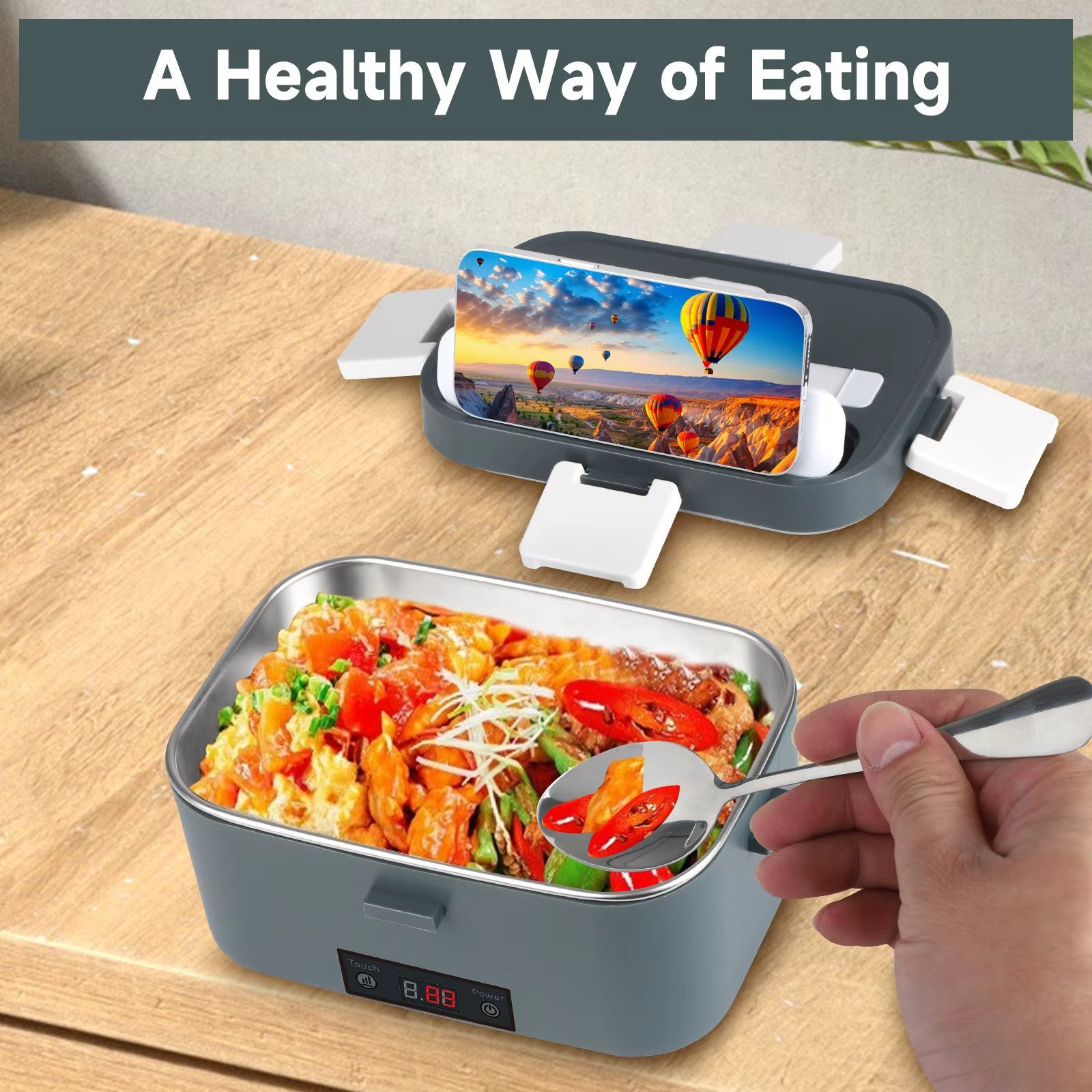 Athlix Elektrische Lunchbox 2L Elektrische Lunchbox, 80W Schnellheizung für Auto & Zuhause, Herausnehmbarer Edelstahl-Innenbehälter,Tragegriff und Isoliertasche – Bild 3 von 4