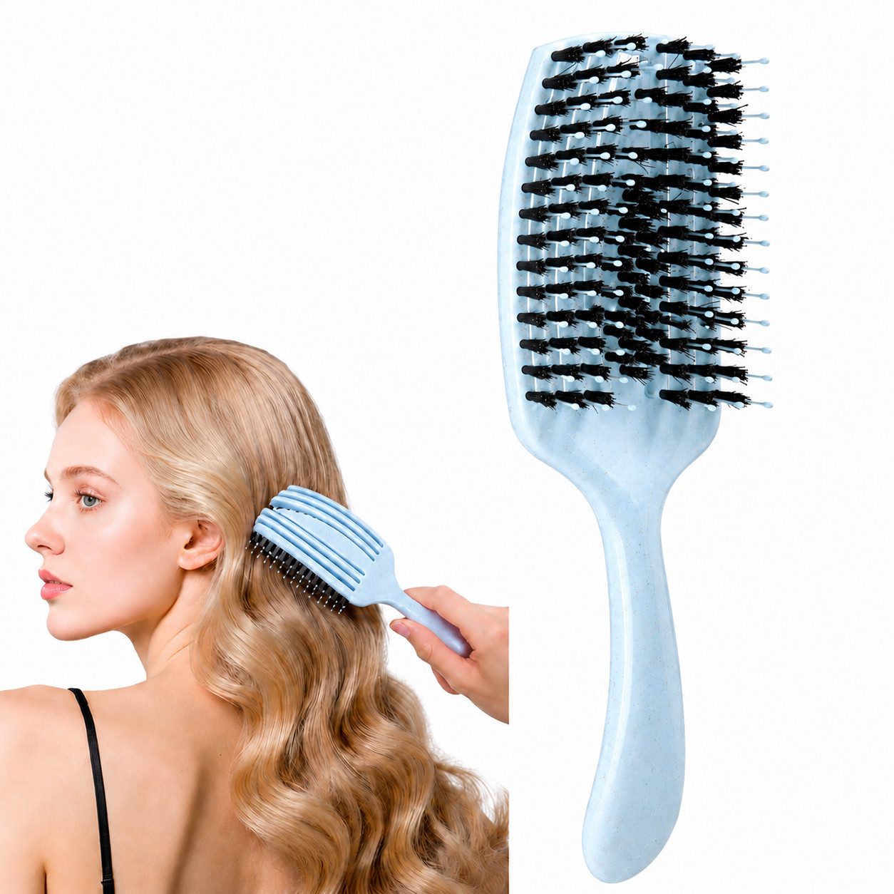 XEOOCE Haarkamm Haarbürste Damen, Entwirrbürste, Sanfte Haarpflege, Blau, (Packung, mit Borsten), Breite Bürstenfläche, Ergonomischer Griff, Dichte Borstenanordnung