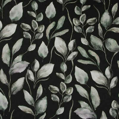 SCHÖNER LEBEN. Stoff Canvas Aquarell Digitaldr. Pflanzen Blätter dunkelgrün grün weiß 1, allergikergeeignet