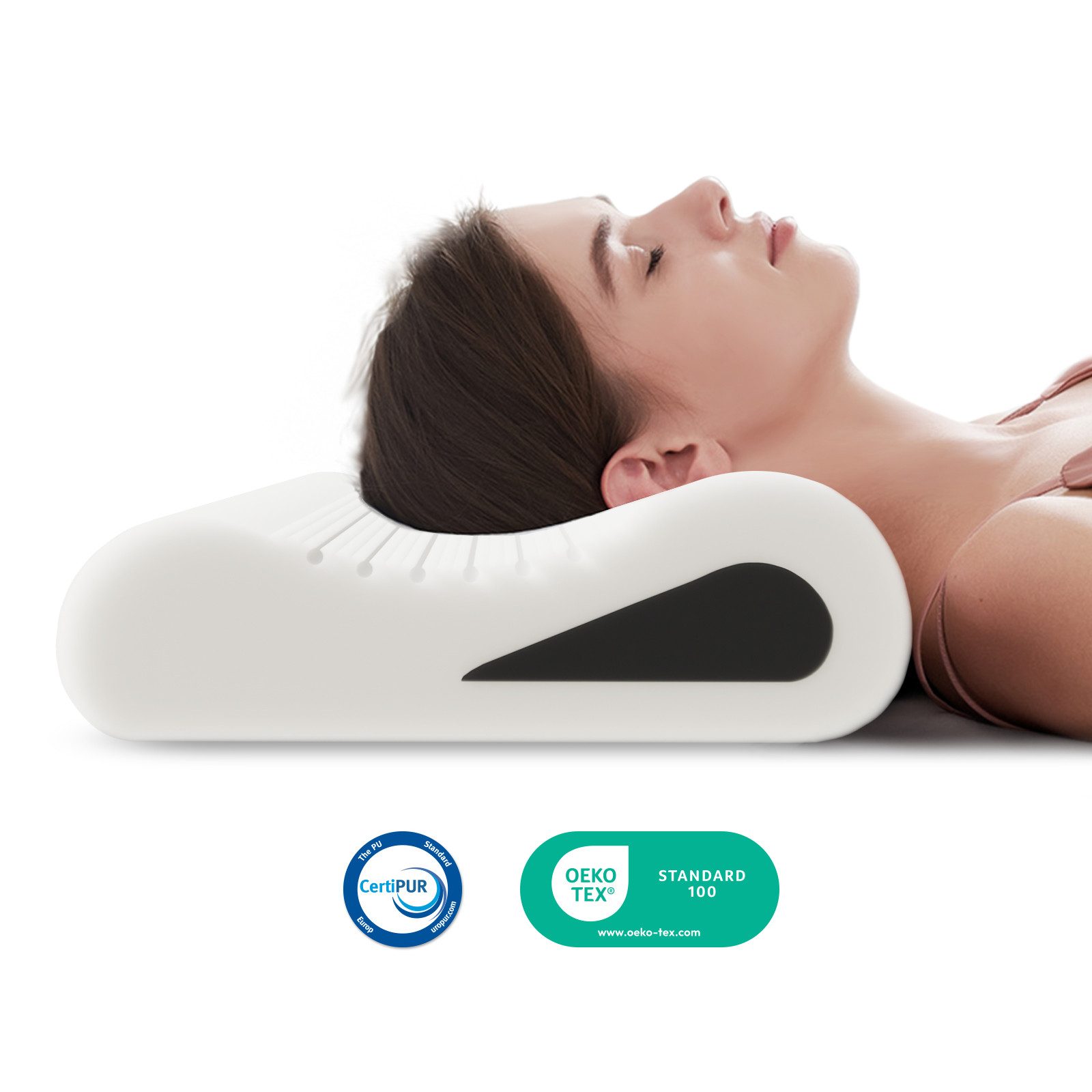 ROYGBIV Nackenstützkissen Orthopädisches Ergonomisches Wellenform Kopfkissen 60×38 cm, Füllung: 38D Memory-Schaum + 60D Stützschaum, Seitenschläfer, Rückenschläfer, 1-tlg, 3 Zone Höhe-10/7/12 cm, OEKO-TEX, Abnehmbarer, Waschbarer Bezug